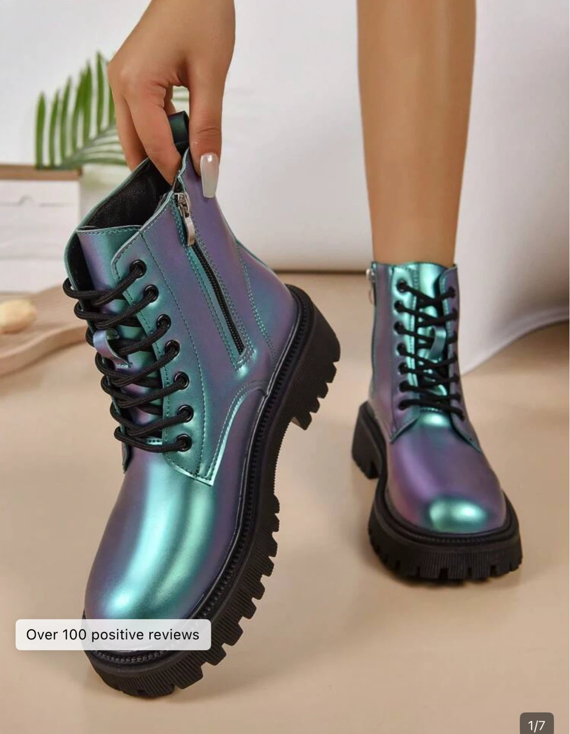 Holographic Lace-Up Combat Boots