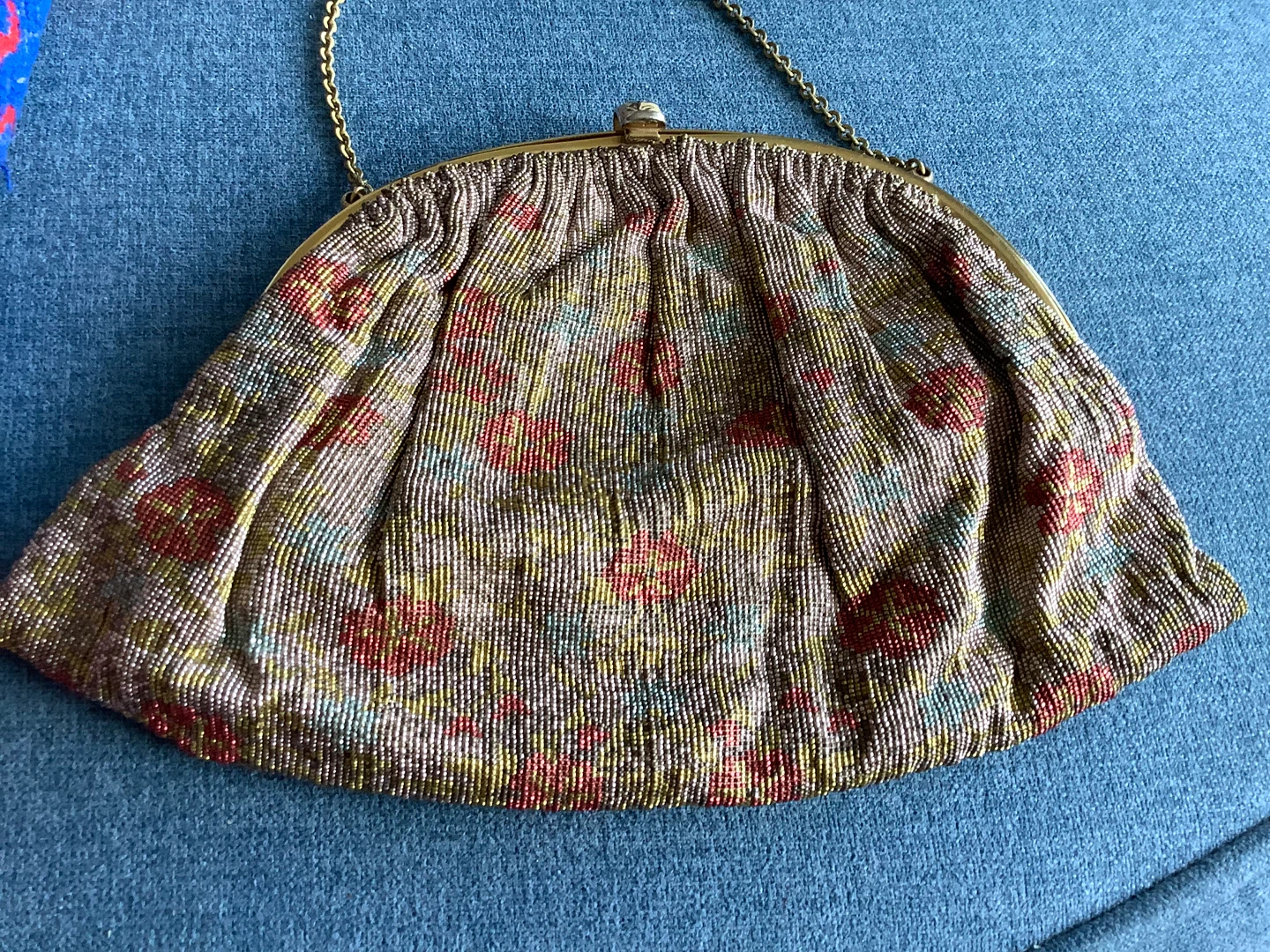 Vt/Art Deco Floral Tapestry Evening Bag w Enamel/Brass 🐞