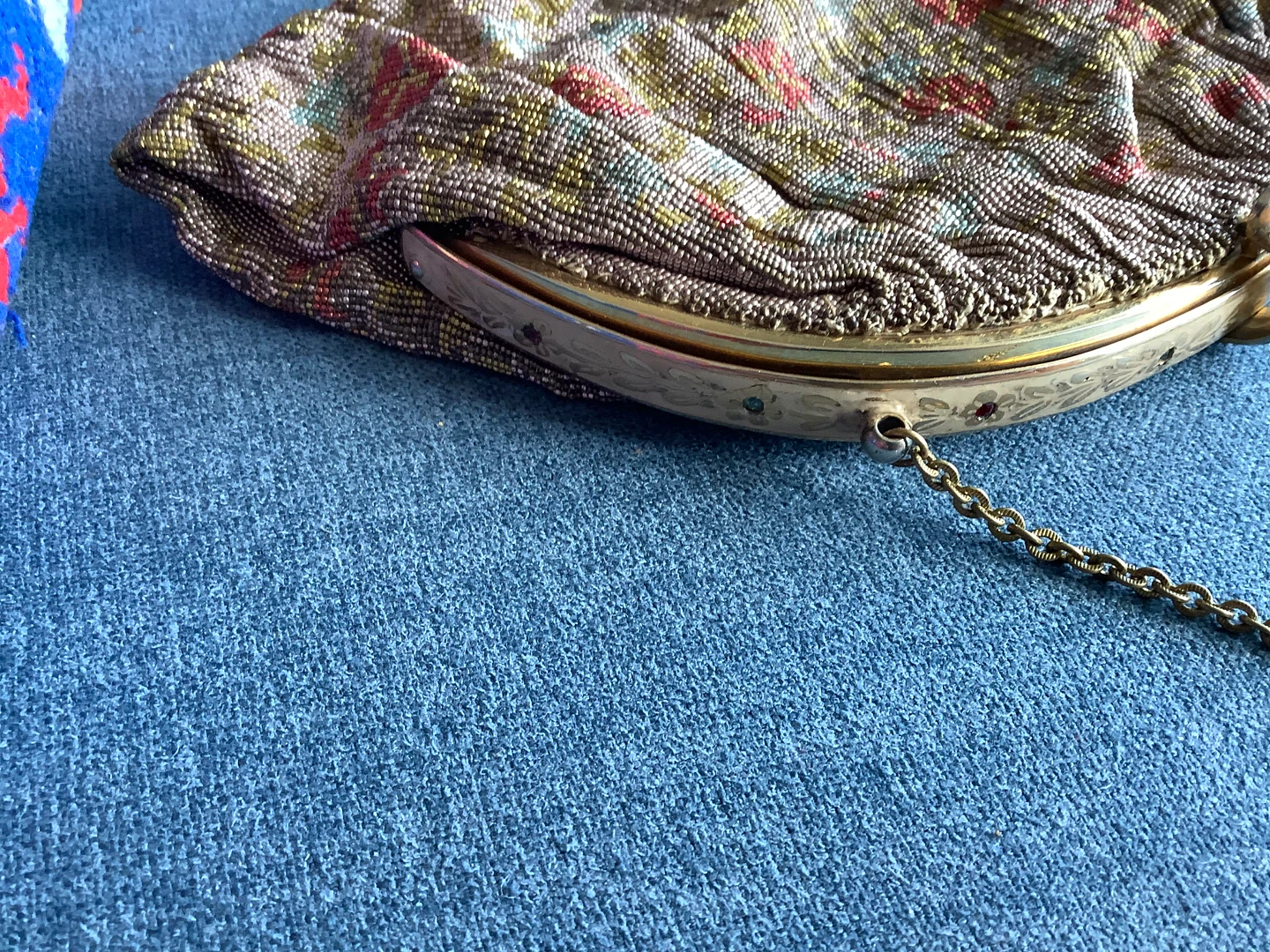 Vt/Art Deco Floral Tapestry Evening Bag w Enamel/Brass 🐞 - photo 3