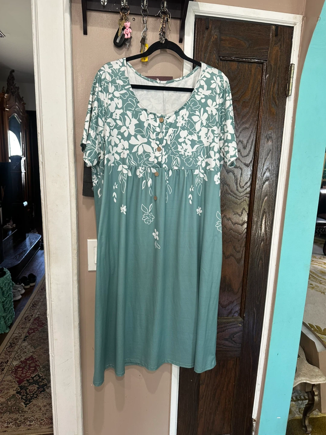 Sage Green Floral-Print Midi Dress