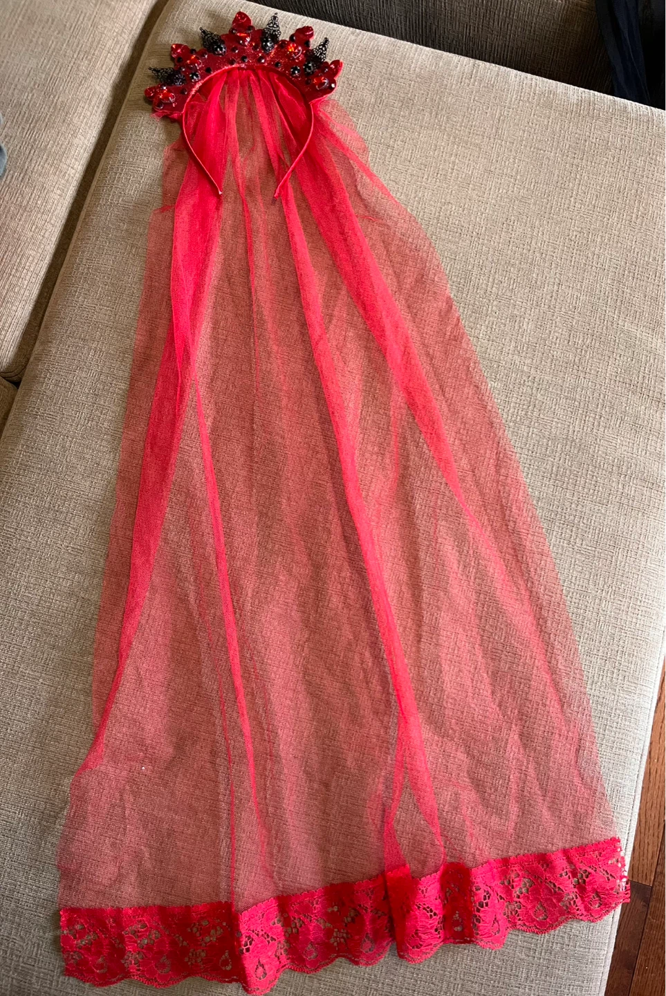 NEW Red Tulle Veil with Crown Headband