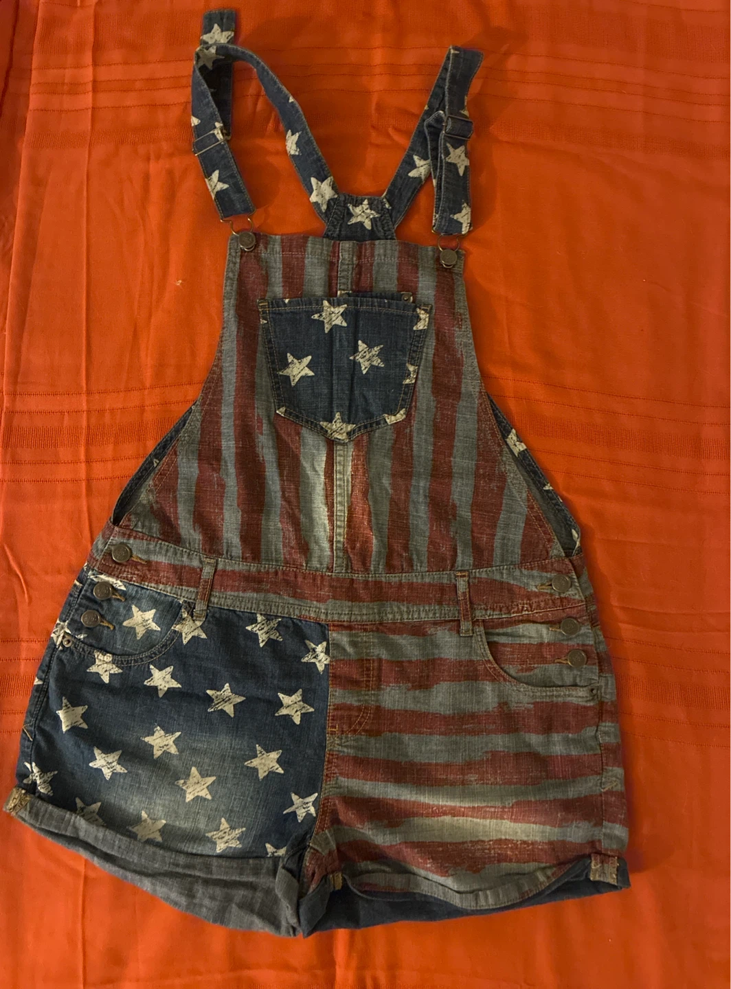American Flag Denim Overalls Shorts
