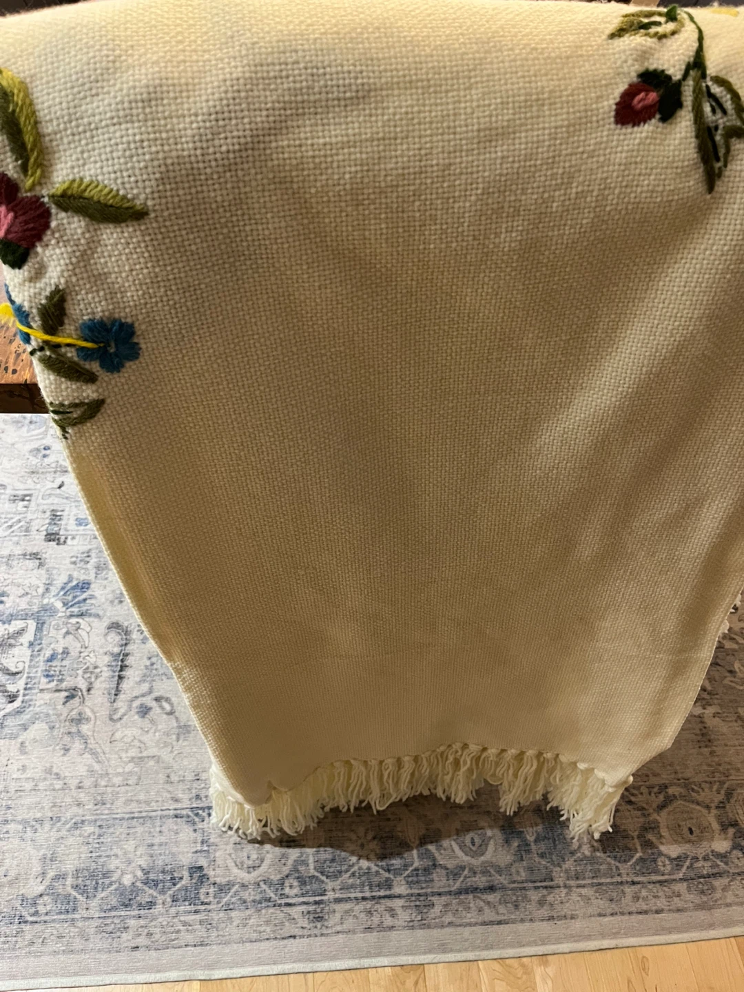 Embroidered Cream Throw Blanket with Fringe - photo 3