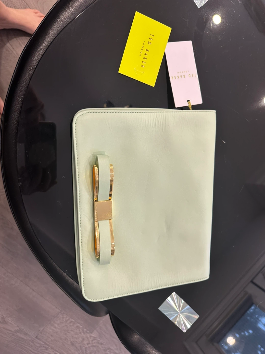 Ted Baker Pale Green Clutch Leather Rose Gold NWT Evening Bag