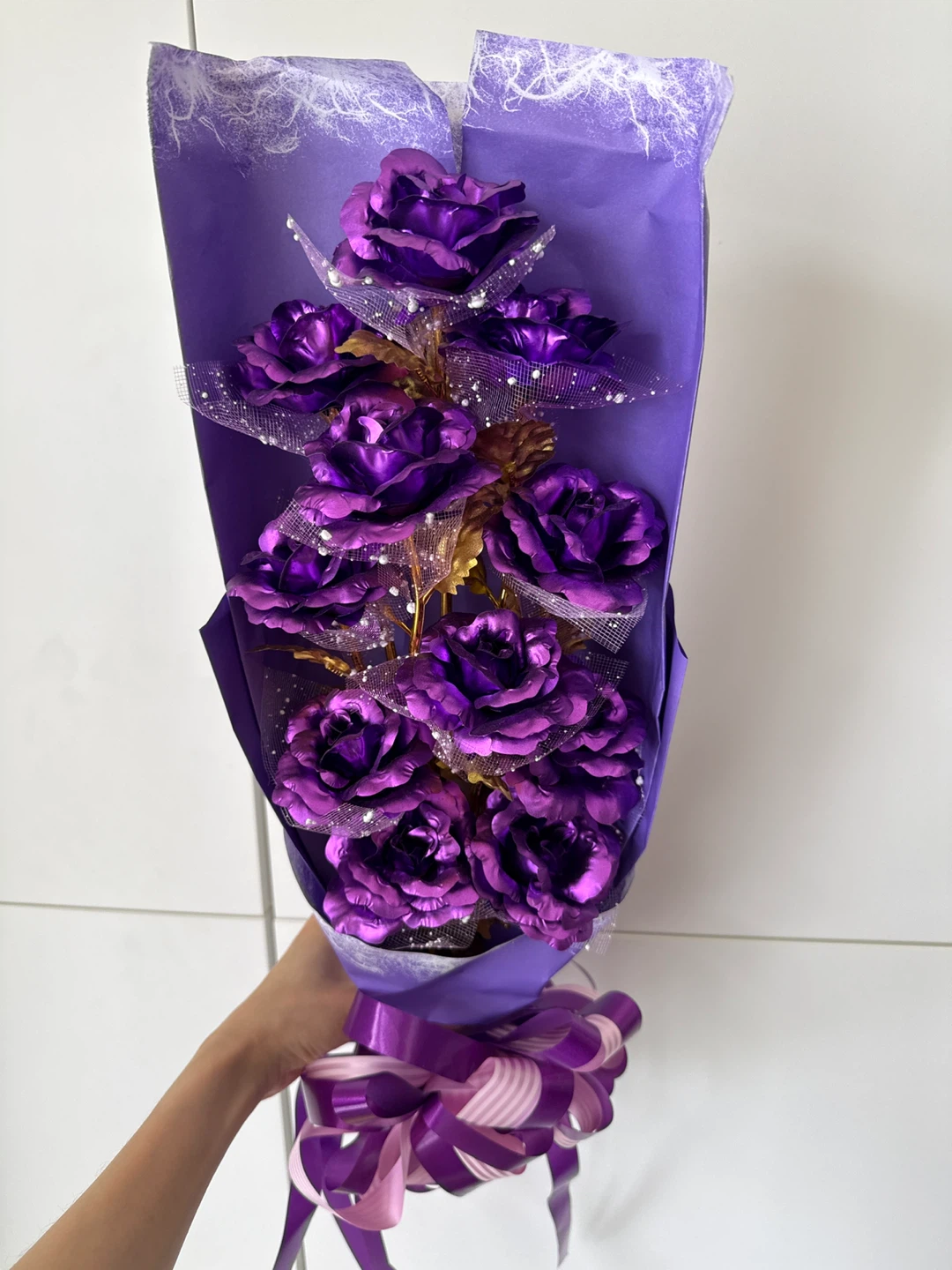 Everlasting Purple Foil Rose Bouquet - New - photo 3