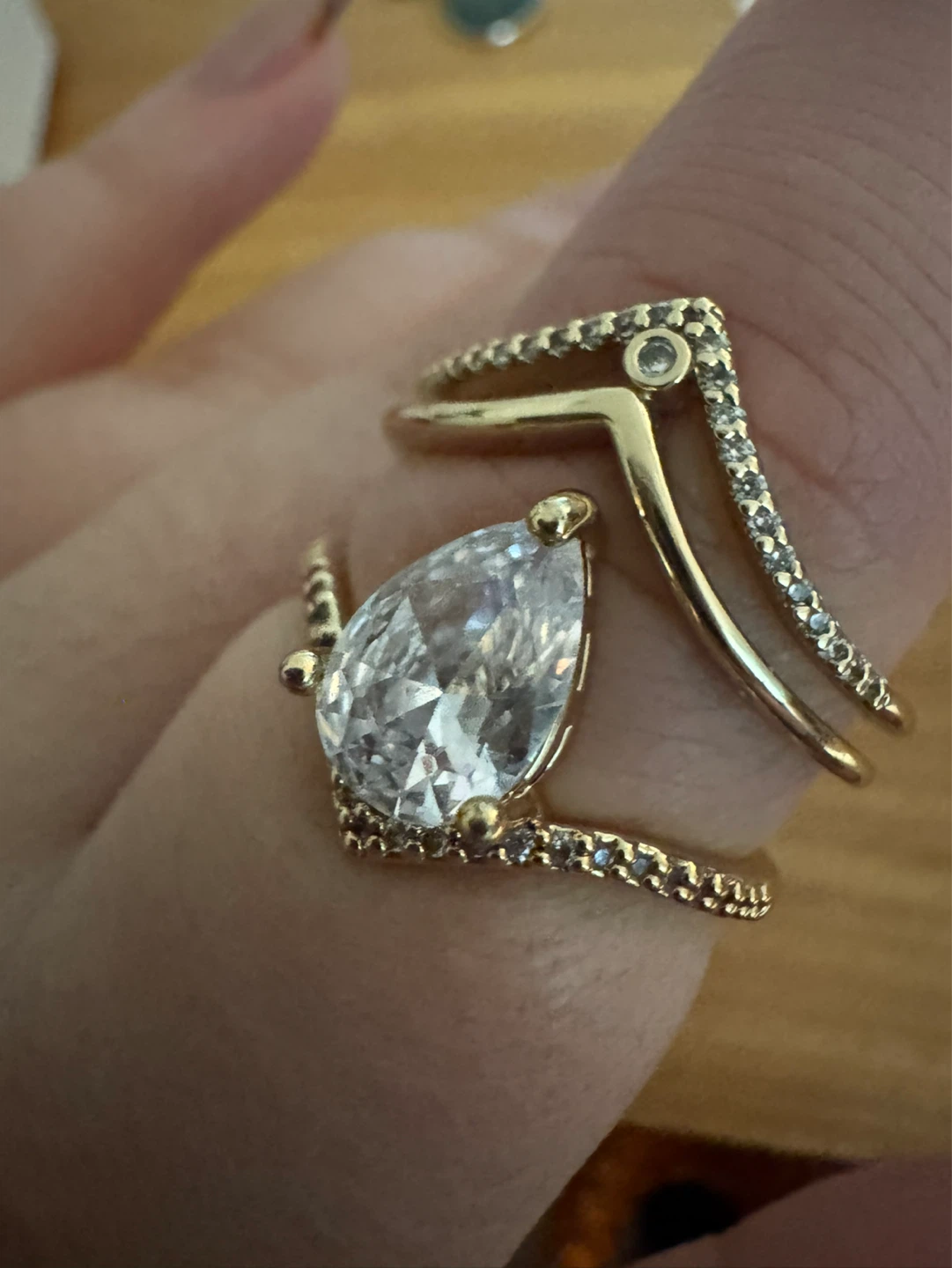 Gold Tone Pear Cut Ring Set - size 10 - photo 3