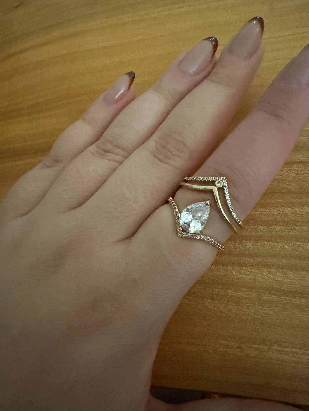Gold Tone Pear Cut Ring Set - size 10
