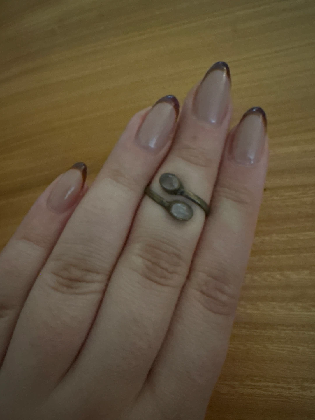 Bronze tone ring with two rose quartz - photo 2