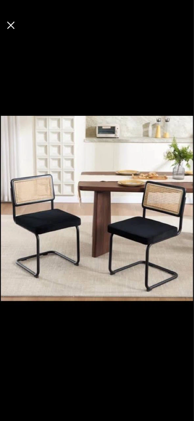 Dining chairs Set of 2.  Black Velvet Rattan Side Chairs