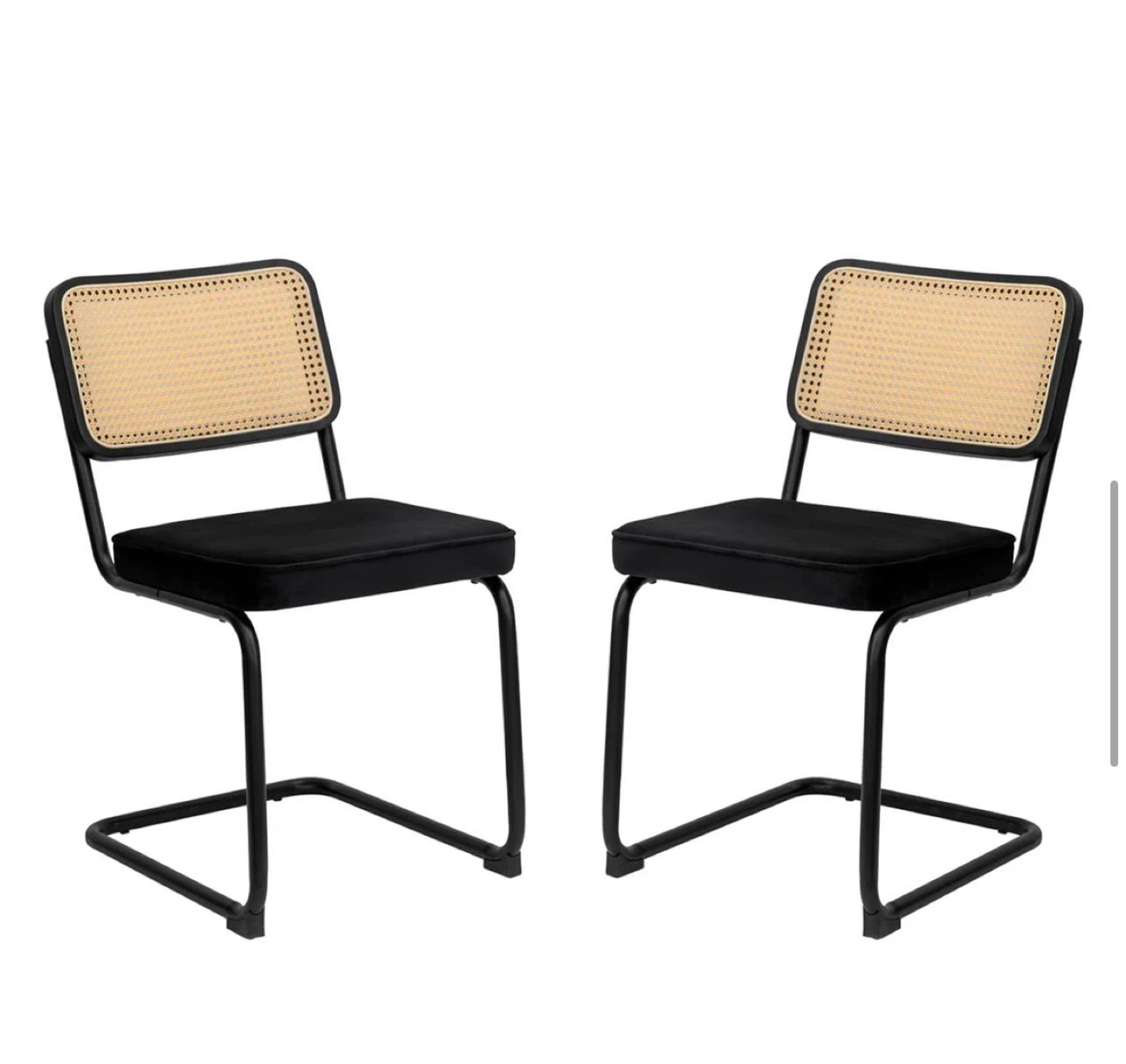 Dining chairs Set of 2.  Black Velvet Rattan Side Chairs - photo 4