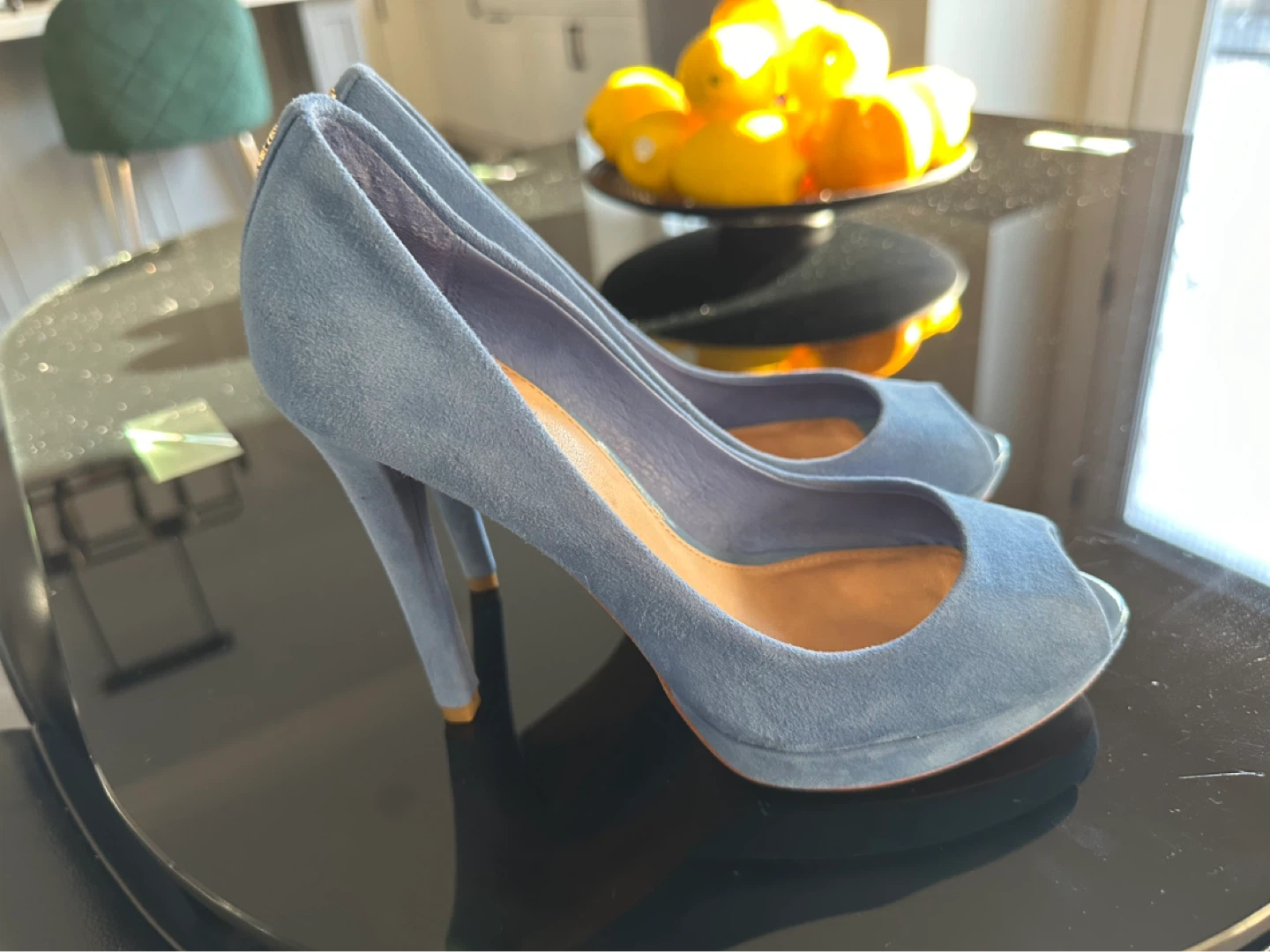 Coach Blue Suede Peep Toe Heels Size 7B - photo 4