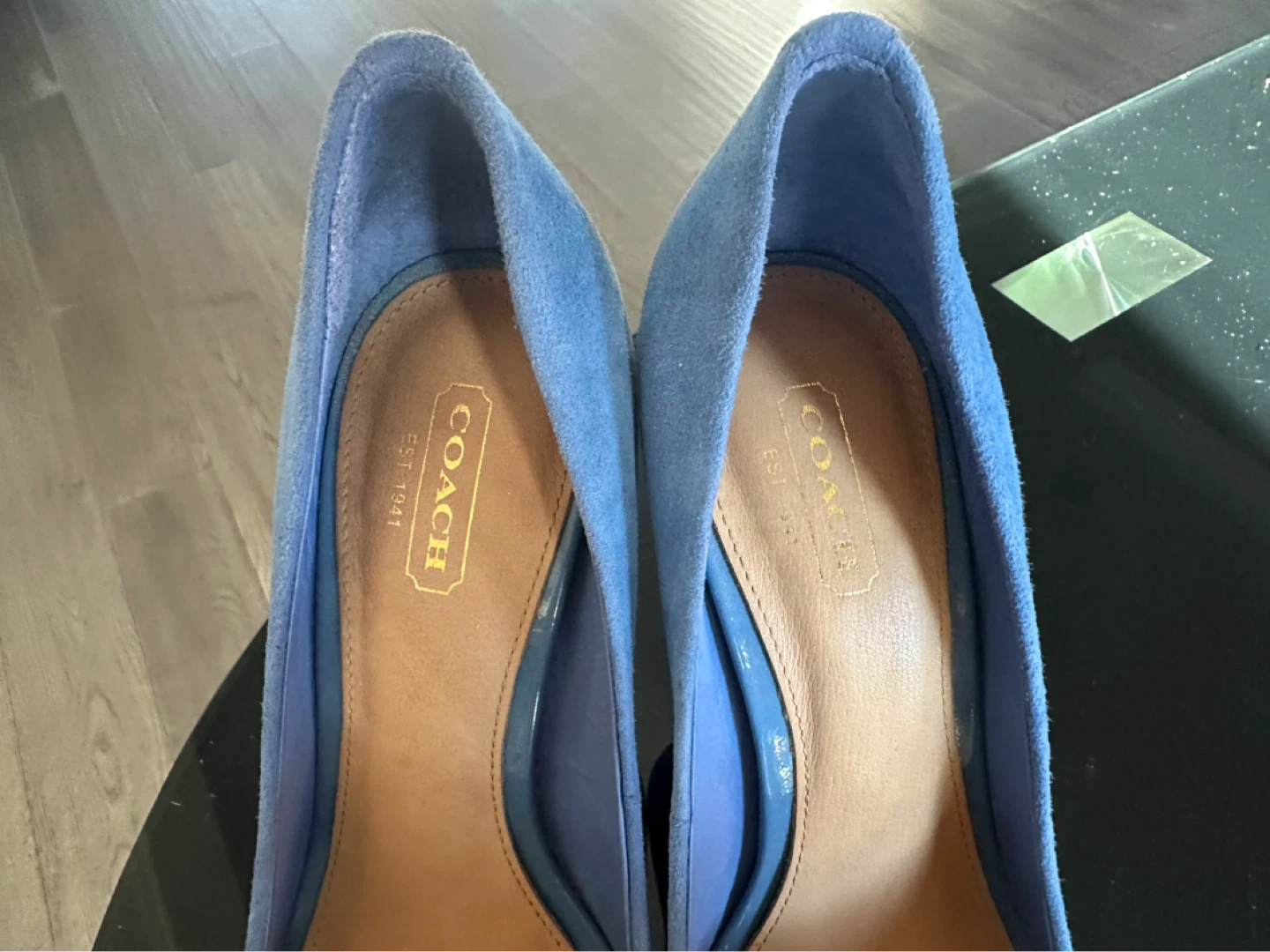 Coach Blue Suede Peep Toe Heels Size 7B - photo 3