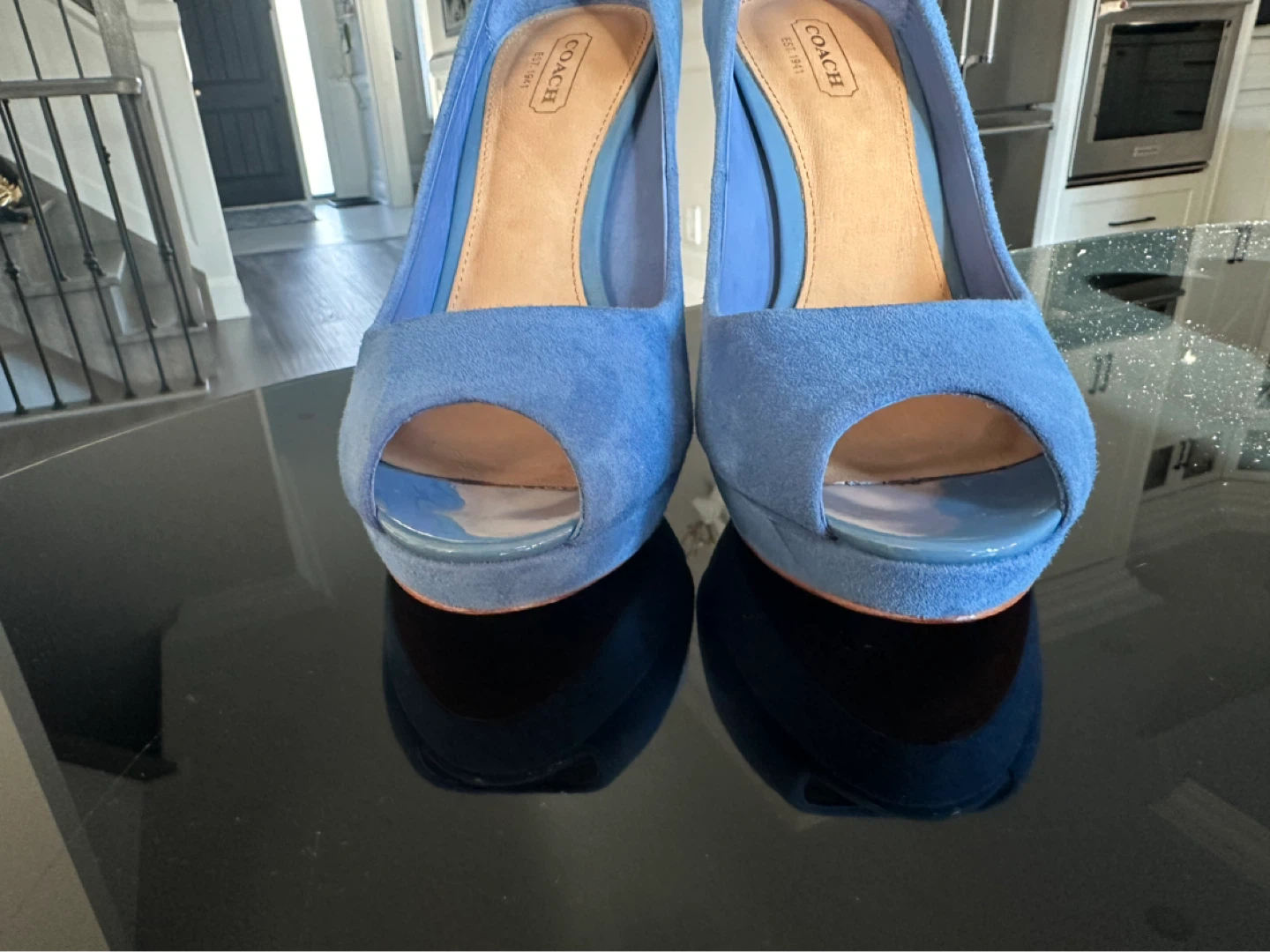 Coach Blue Suede Peep Toe Heels Size 7B - photo 2