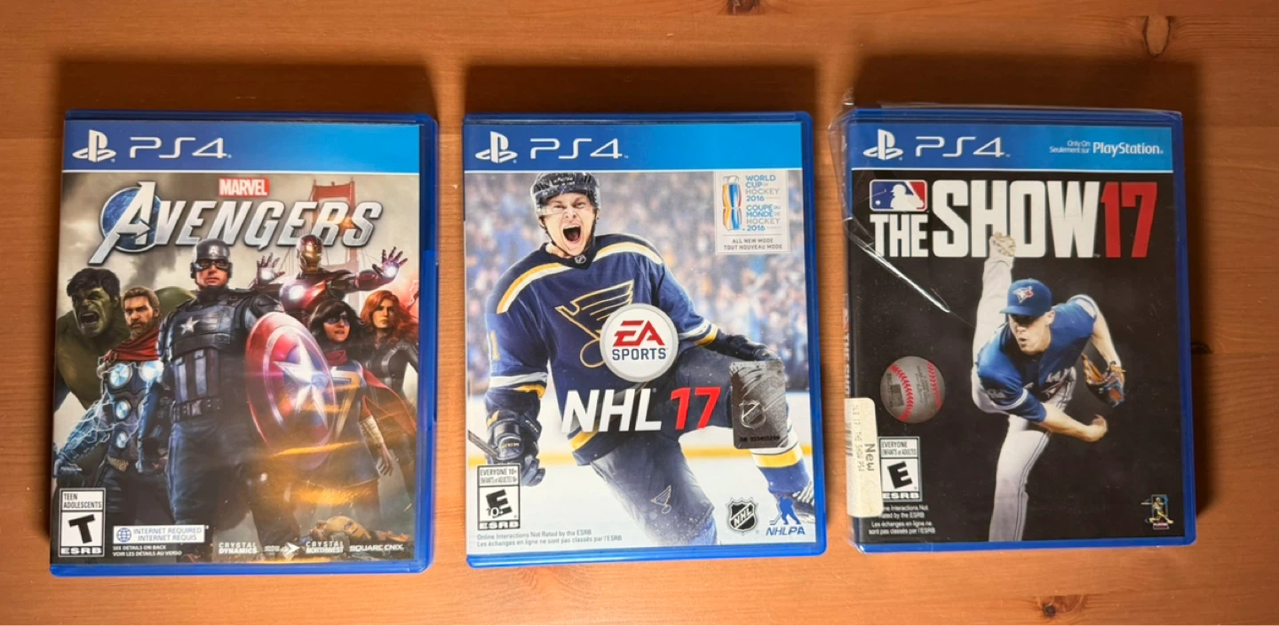 PS4 Video Games Bundle - Avengers, NHL 17, The Show 17