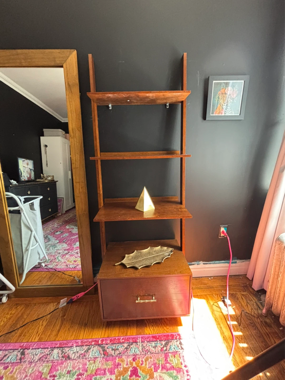 Mid-Century Style Ladder Bookshelf with Drawer