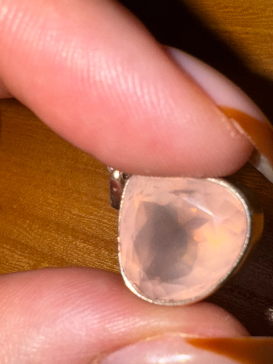 Rose Quartz Teardrop Pendant in a chunky silver bezel
