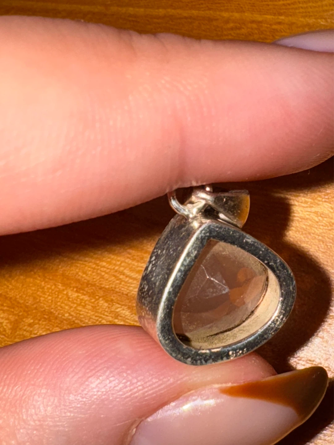Rose Quartz Teardrop Pendant in a chunky silver bezel - photo 2
