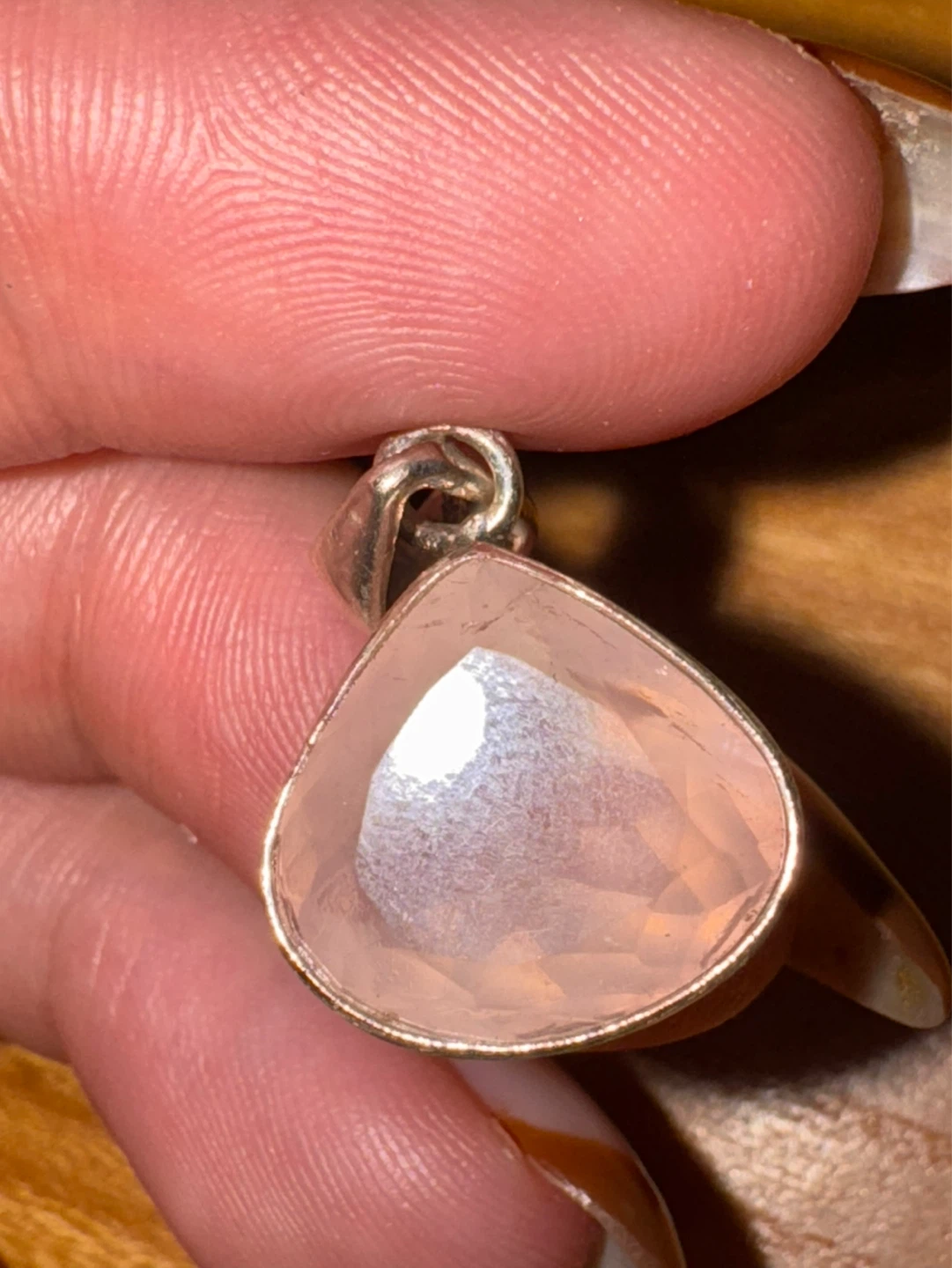 Rose Quartz Teardrop Pendant in a chunky silver bezel - photo 3