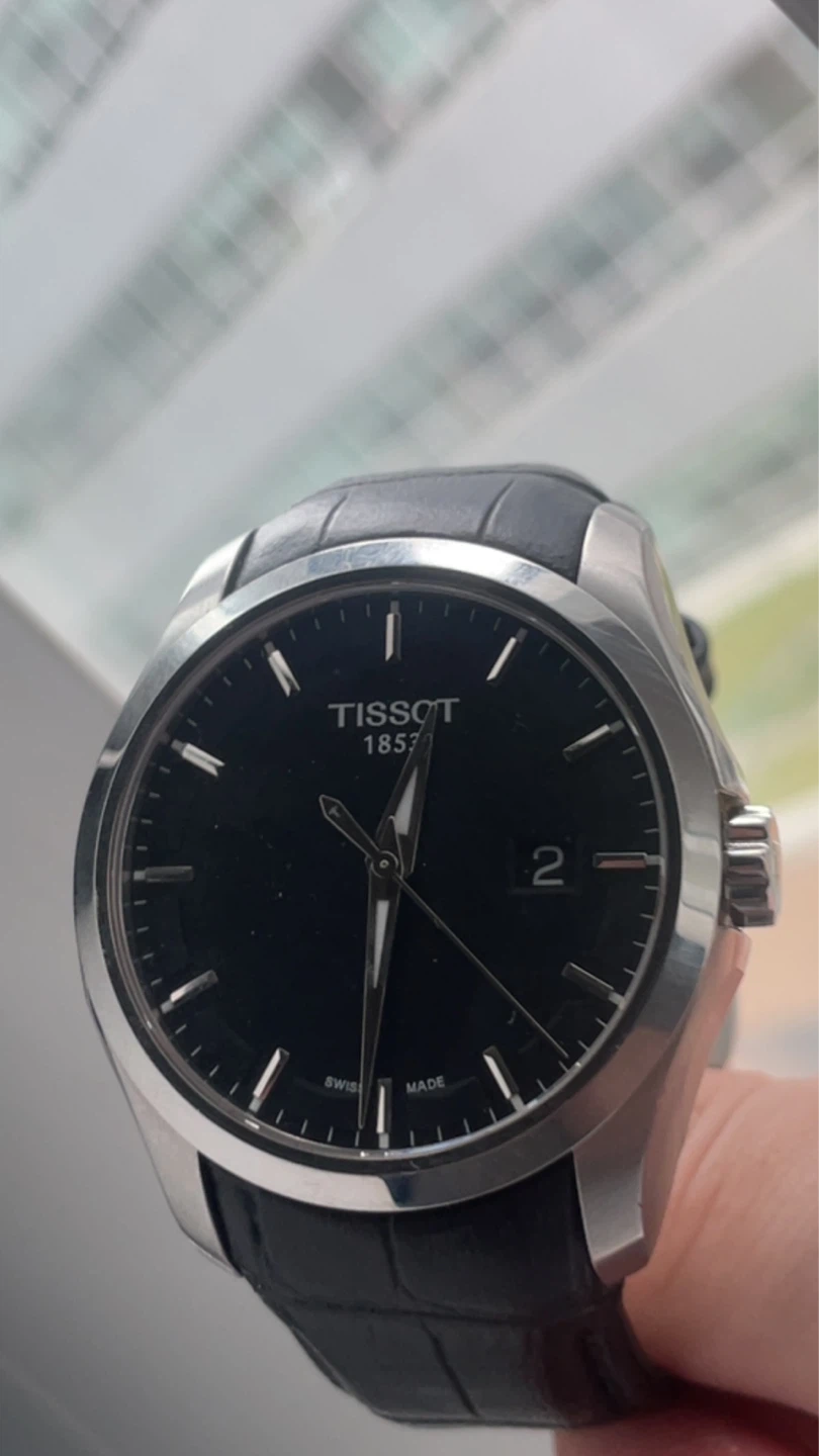 Tissot Couturier Black Leather Watch - "LOVE META" Engraving