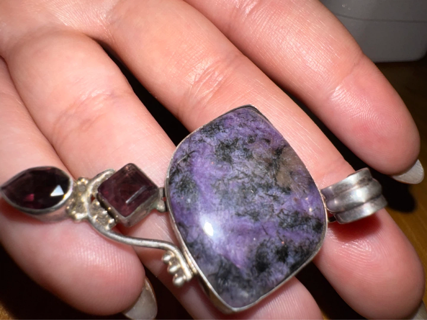Sterling Silver Charoite and Amethyst Pendant