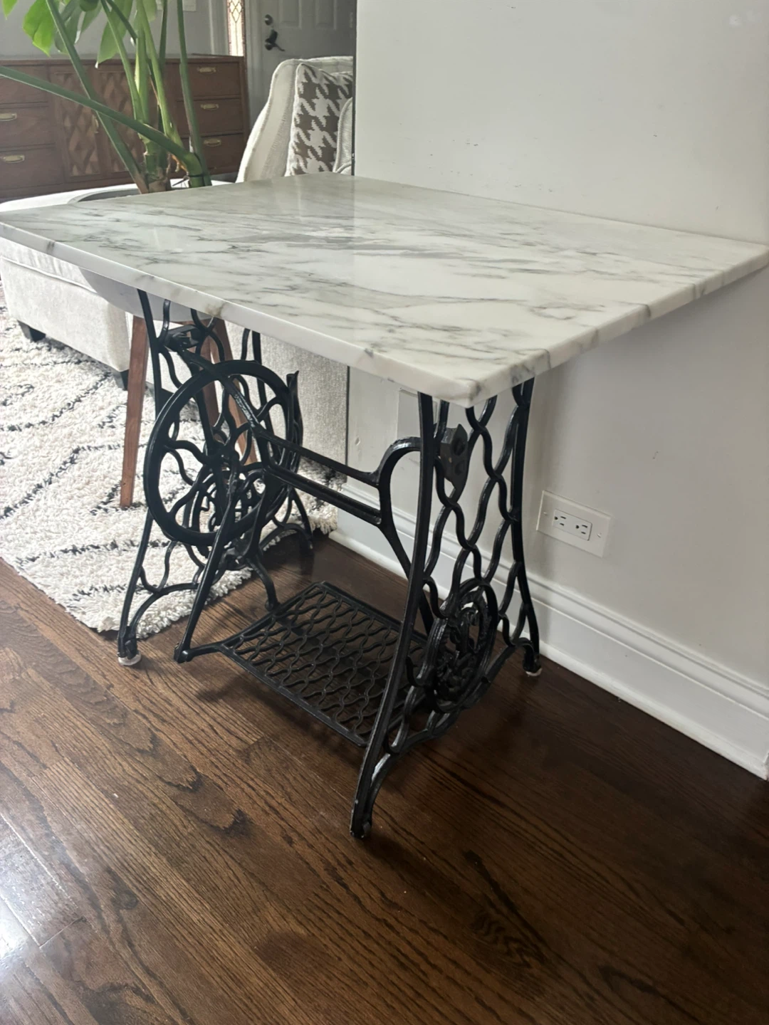 Vintage Sewing Machine Table with Marble Top