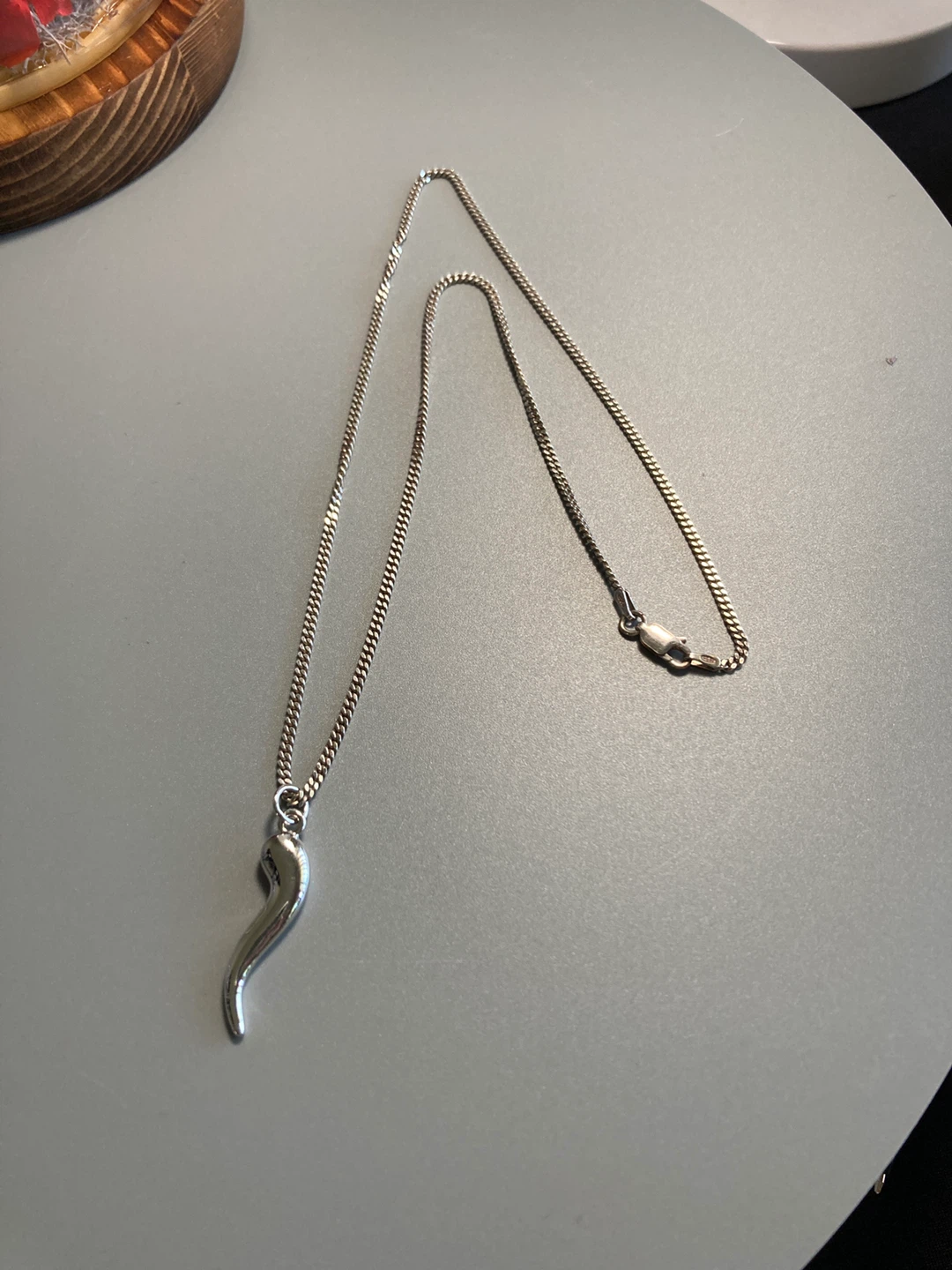 Sterling Silver Italian Horn Pendant Necklace