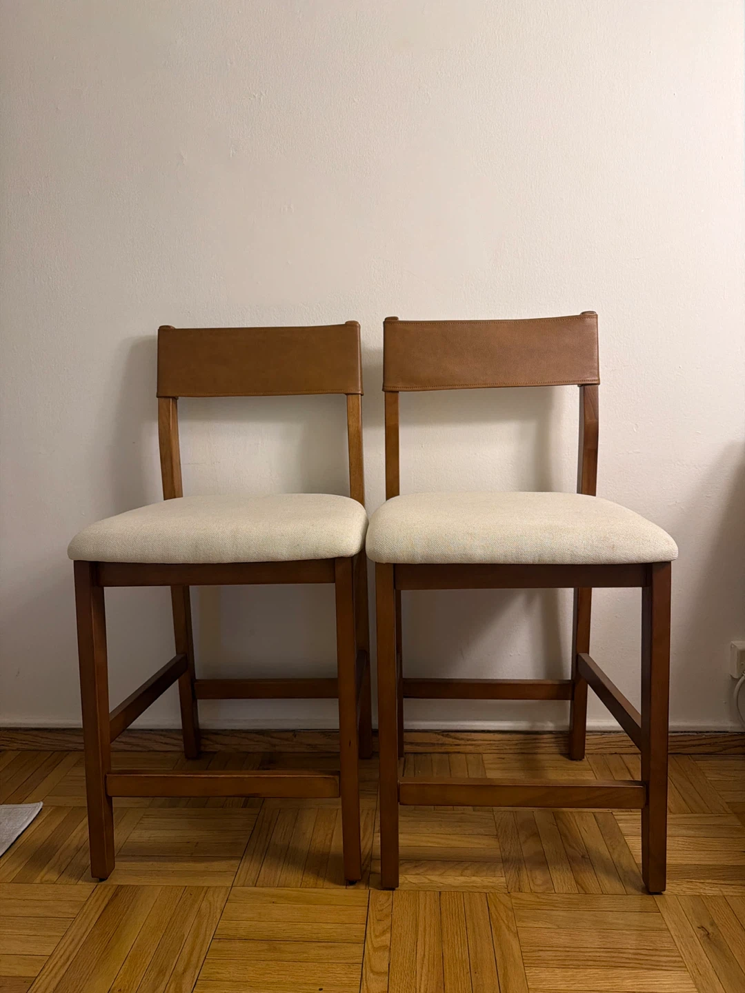 Set of 2 Counter Height Chairs - Faux Leather & Fabric