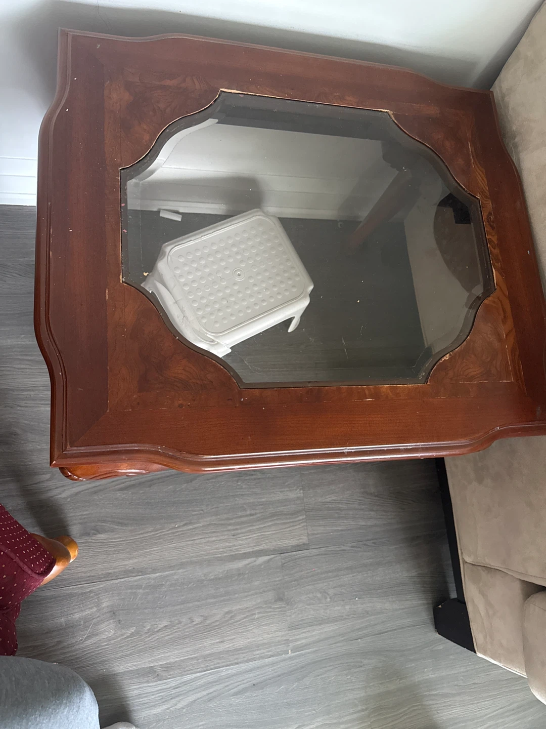 Wooden End Table with Glass Top