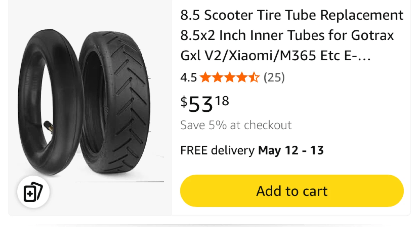 8 . 1/2 x 2”  Inch Scooter tube and tire brand new
