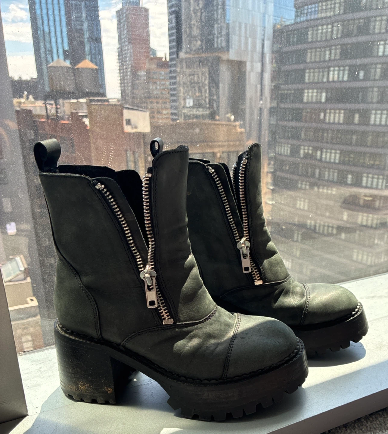 Jeffrey Campbell Black Leather Platform Zip Boots -