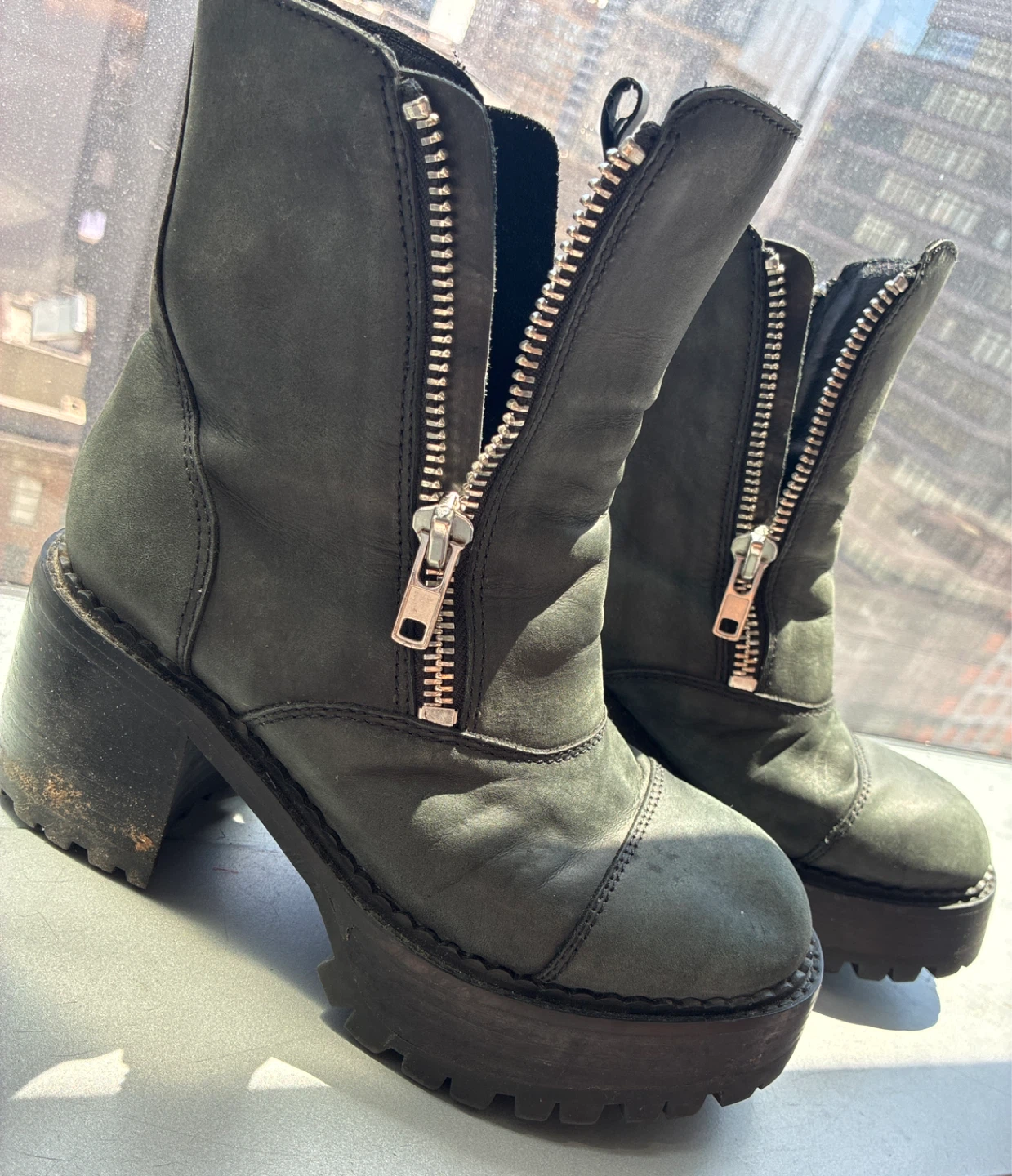 Jeffrey Campbell Black Leather Platform Zip Boots - - photo 2