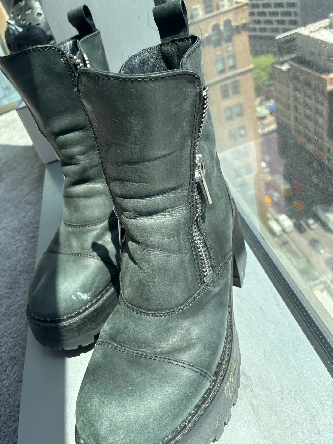 Jeffrey Campbell Black Leather Platform Zip Boots - - photo 3