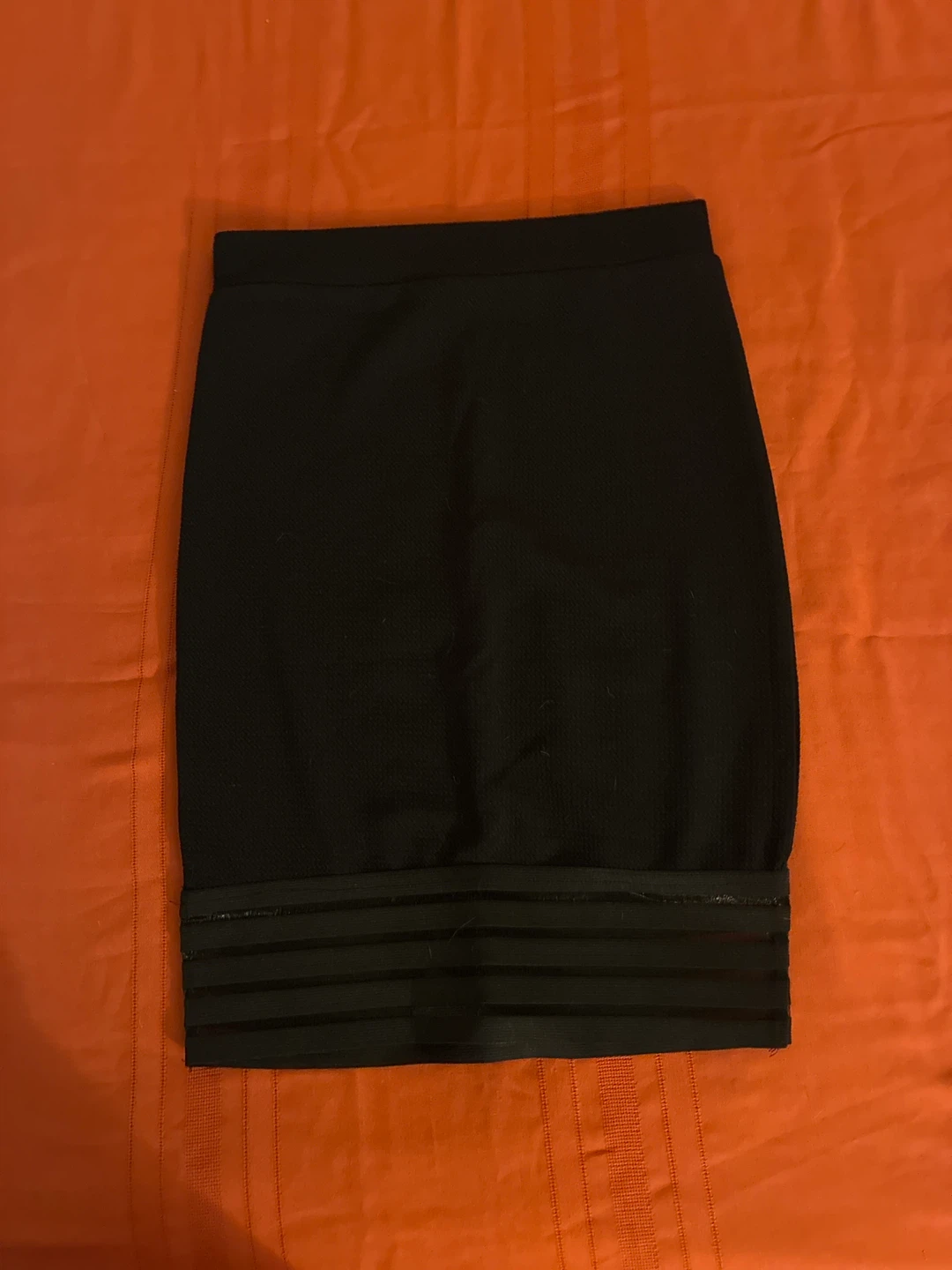 Black Pencil Skirt with Sheer Stripe Detail