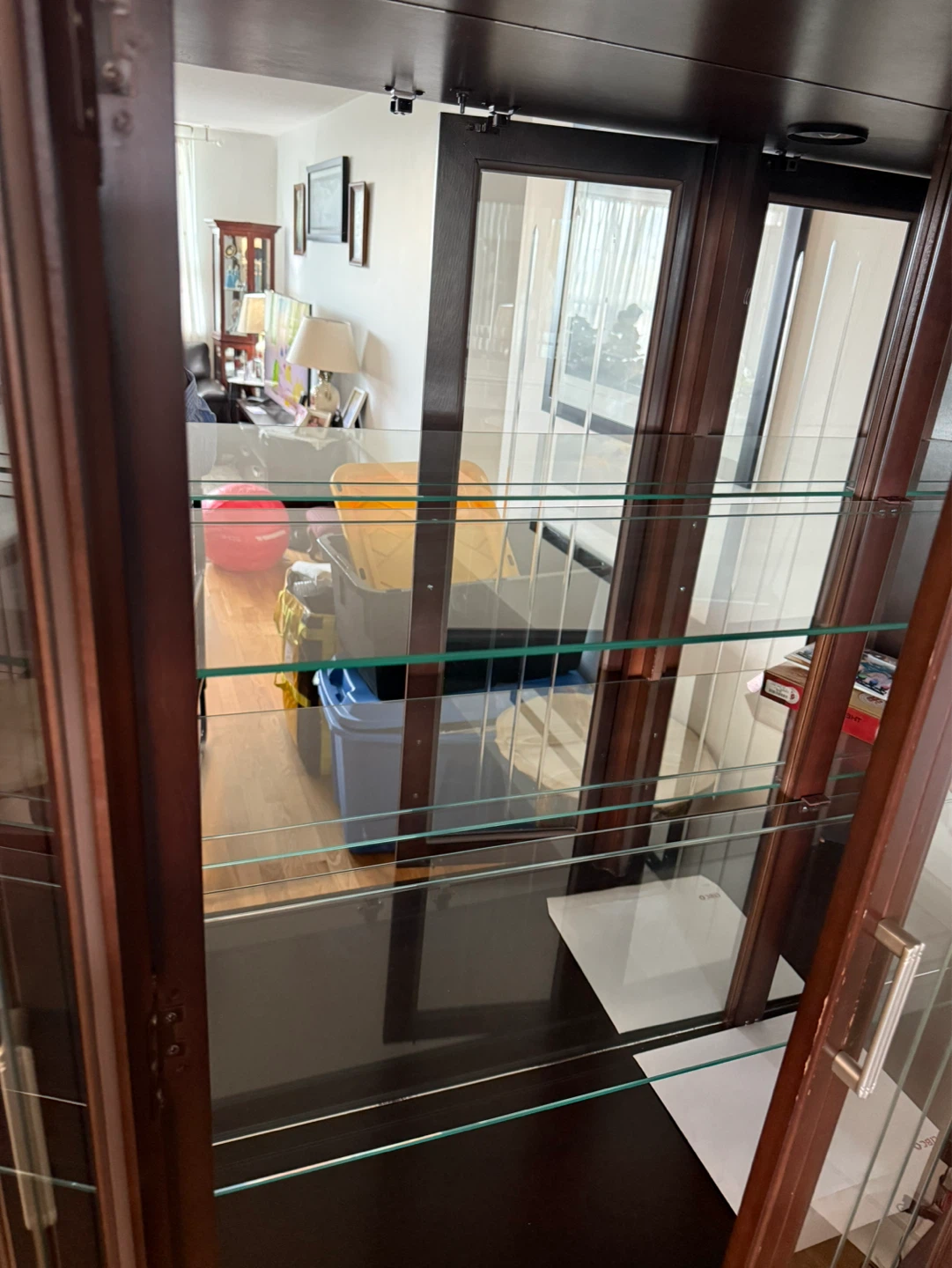 Large Dark Wood China Cabinet with Glass Doors - photo 4