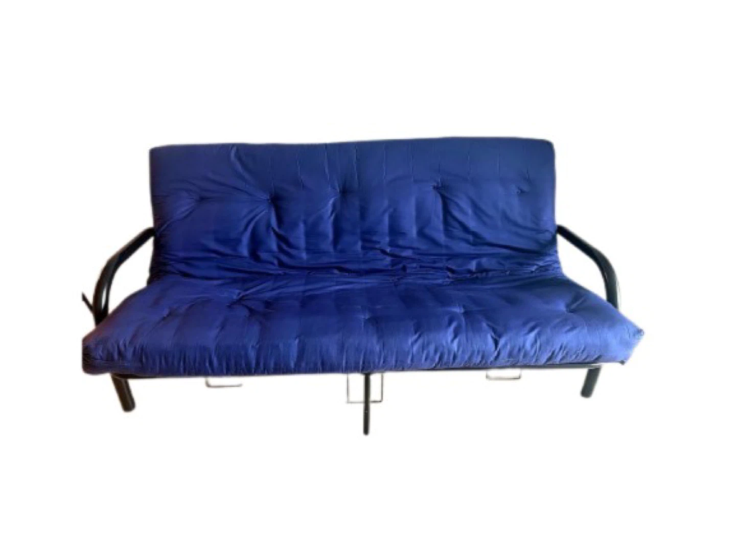Blue Futon Sofa Bed with Black Metal Frame
