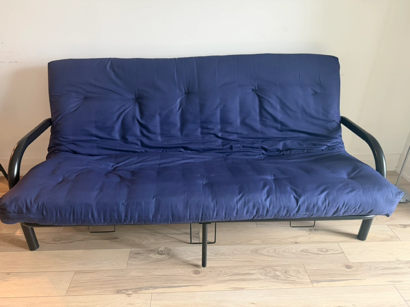 Blue Futon Sofa Bed with Black Metal Frame - photo 3