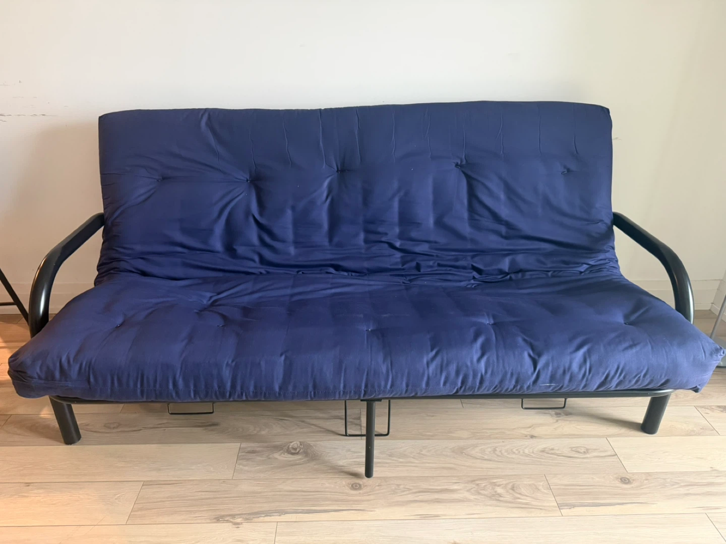 Blue Futon Sofa Bed with Black Metal Frame - photo 5