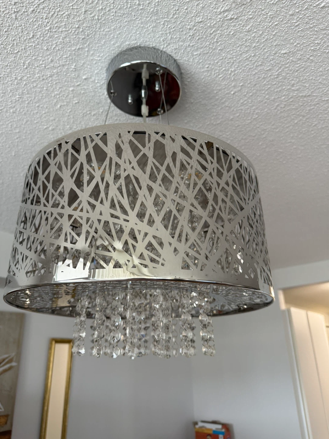 Silver Drum Chandelier with Crystal Accents - photo 2