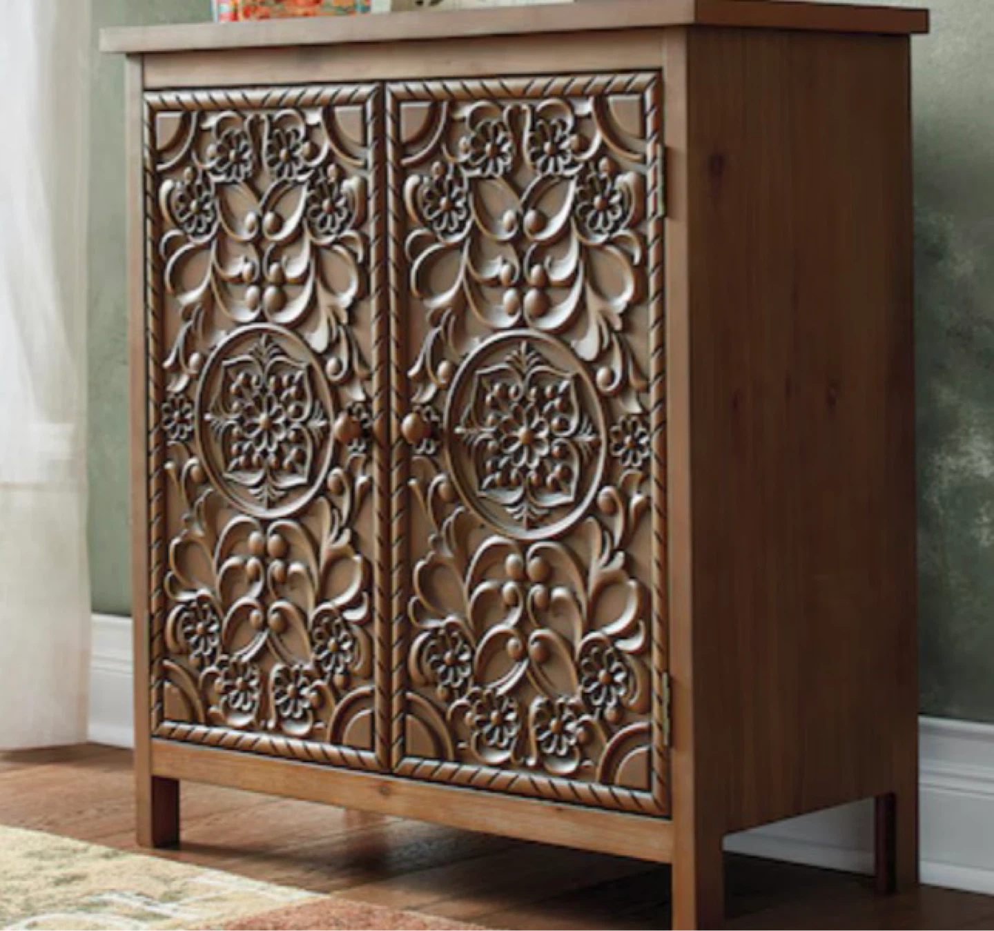Detailed Wood Accent Cabinet