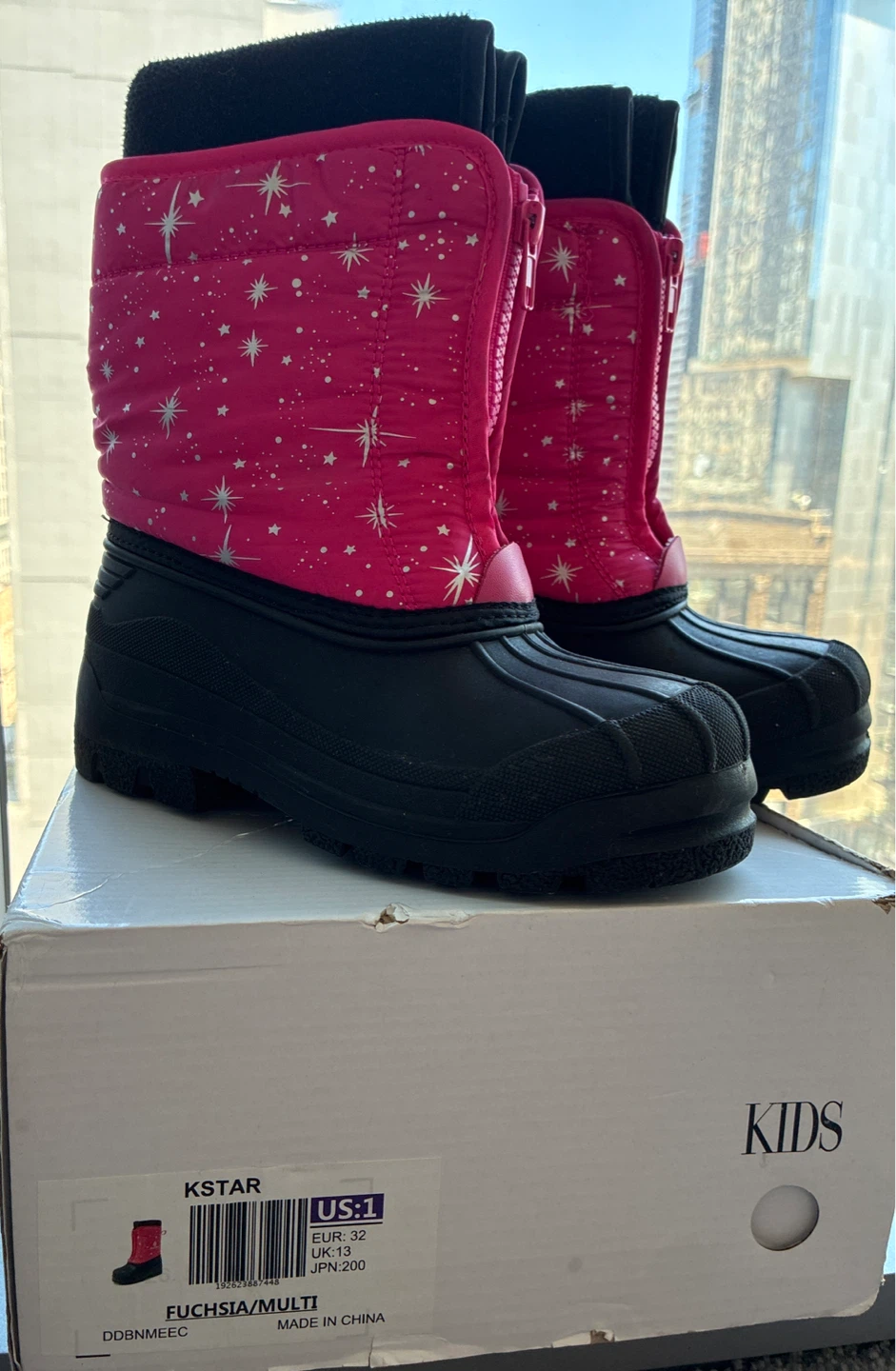 Pink Fuchsia Black Insulated Winter Boots Rubber waterproof