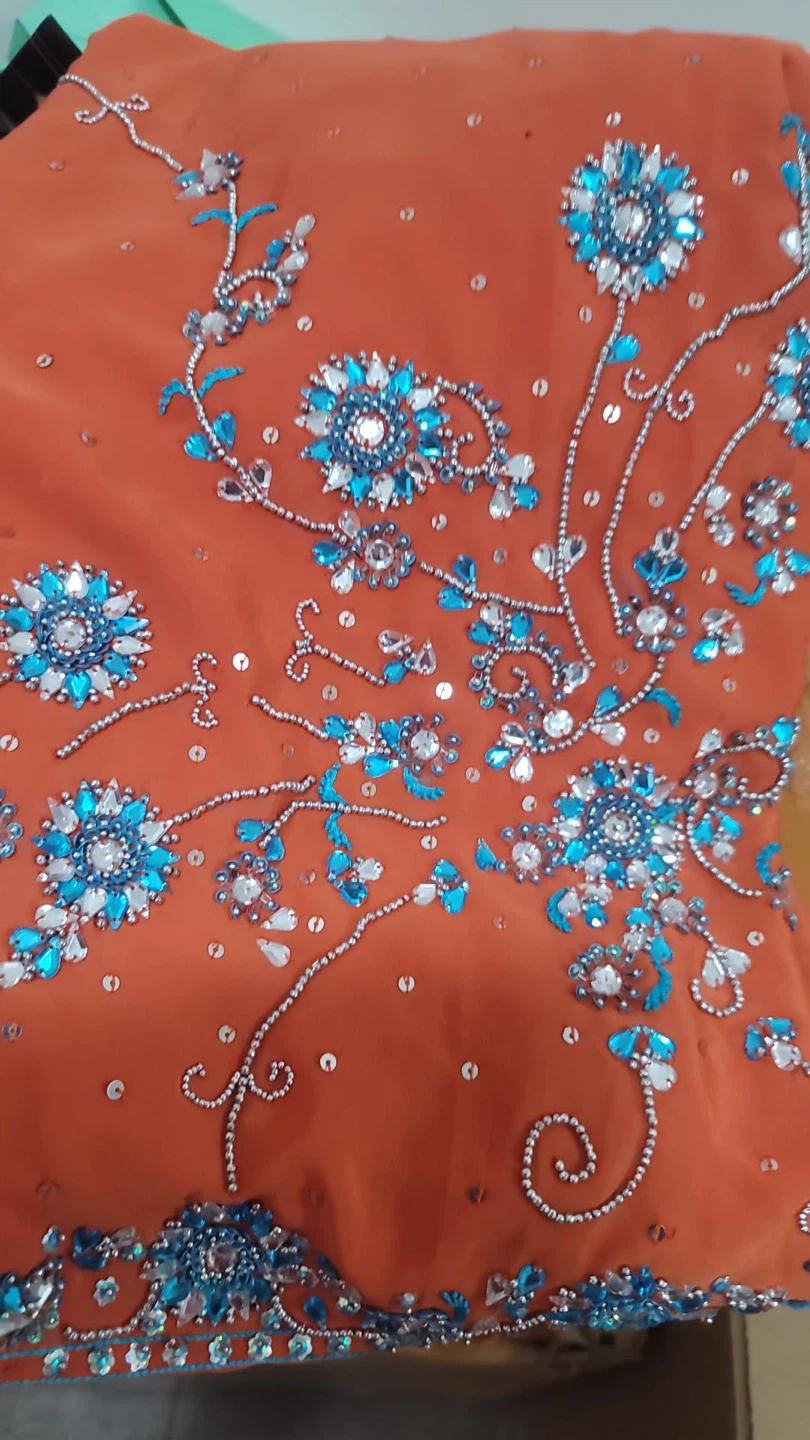 Orange and Blue Embellished 3 pcs dress