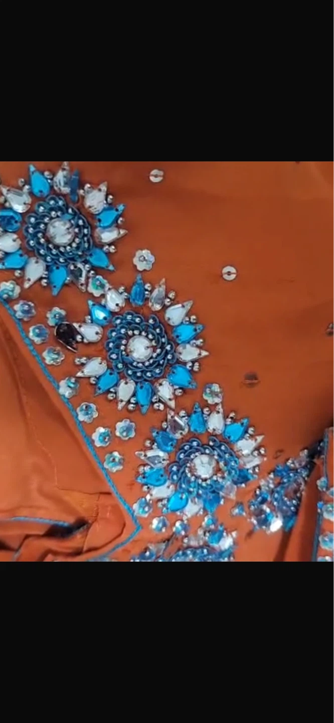 Orange and Blue Embellished 3 pcs dress - photo 2