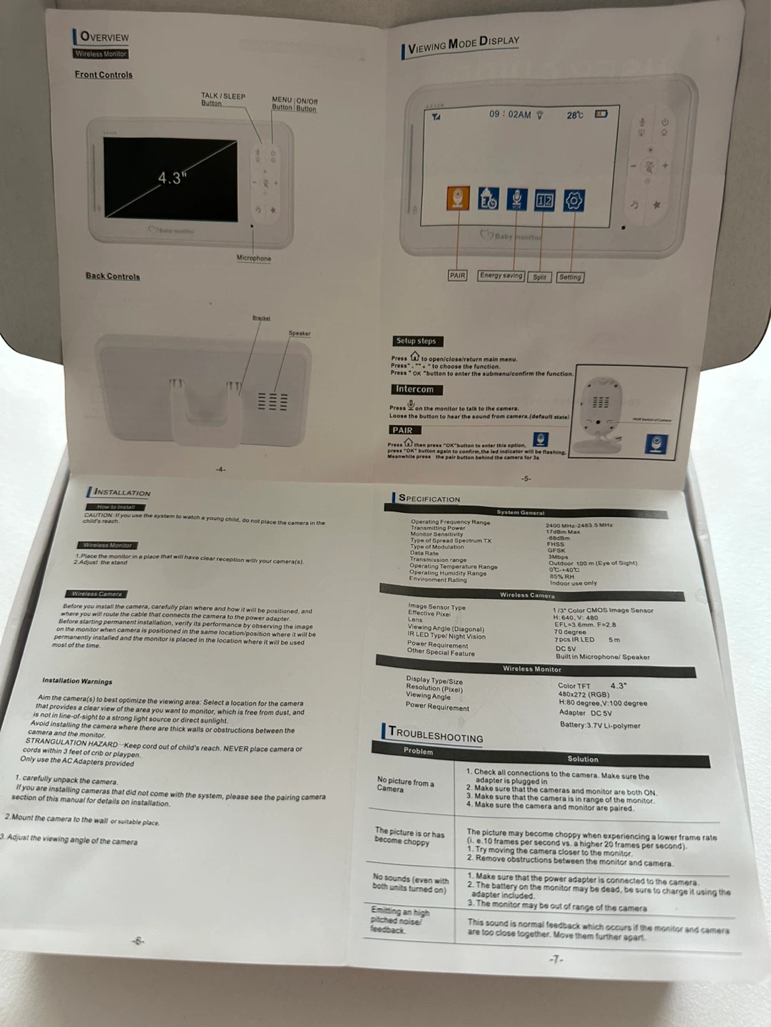 Baby Monitor Wireless 4.3" Color Monitor - photo 5