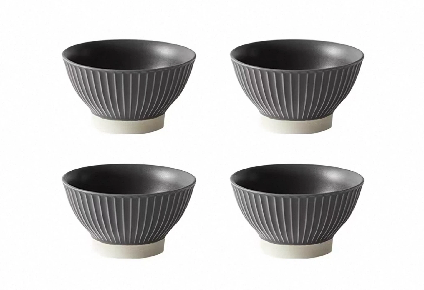 🥣 Set of 4 Textured Ceramic Rice Bowls - 4.5” Matte Grey - photo 2