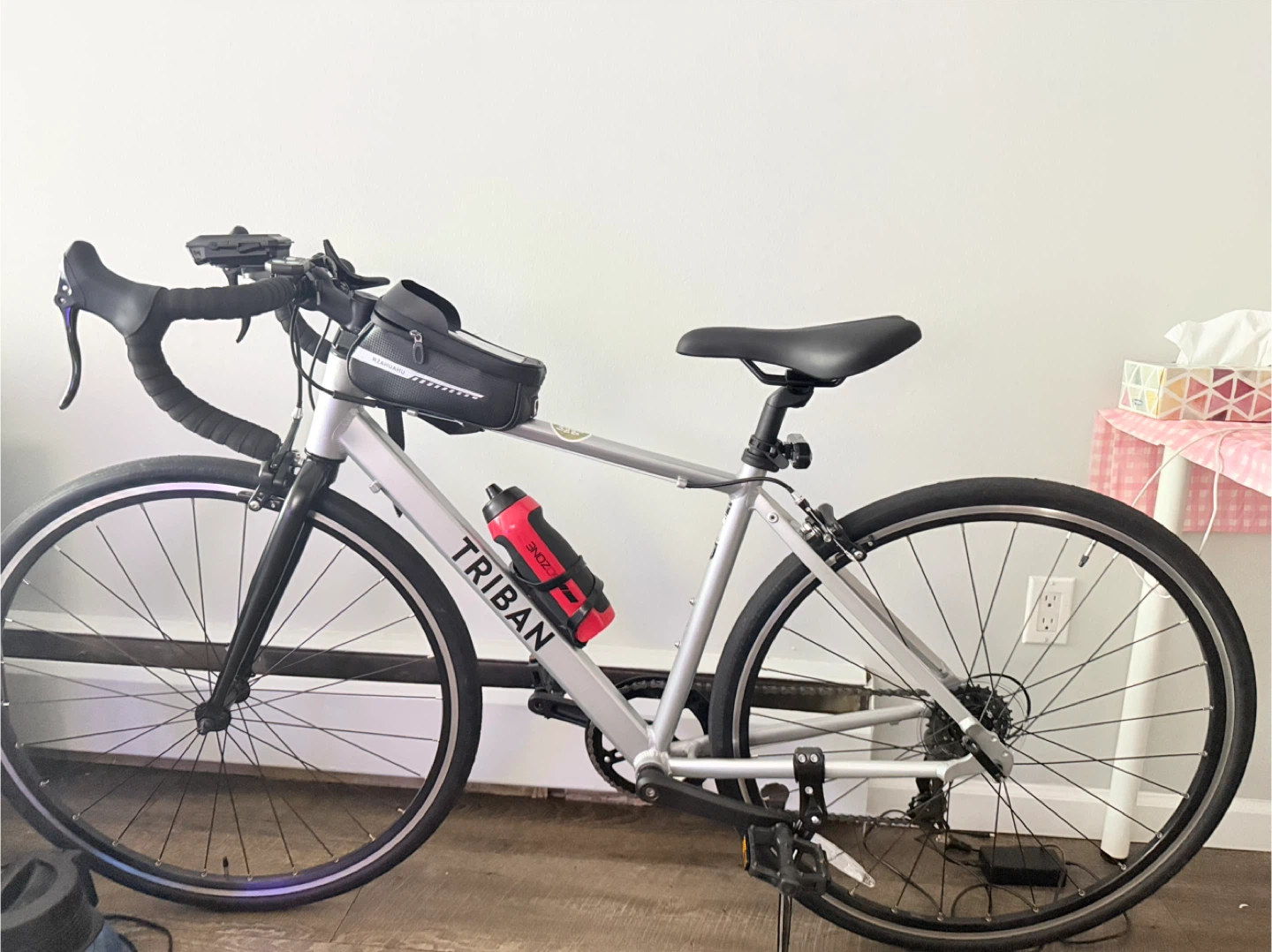 Silver Triban Road Bike with Accessories XS