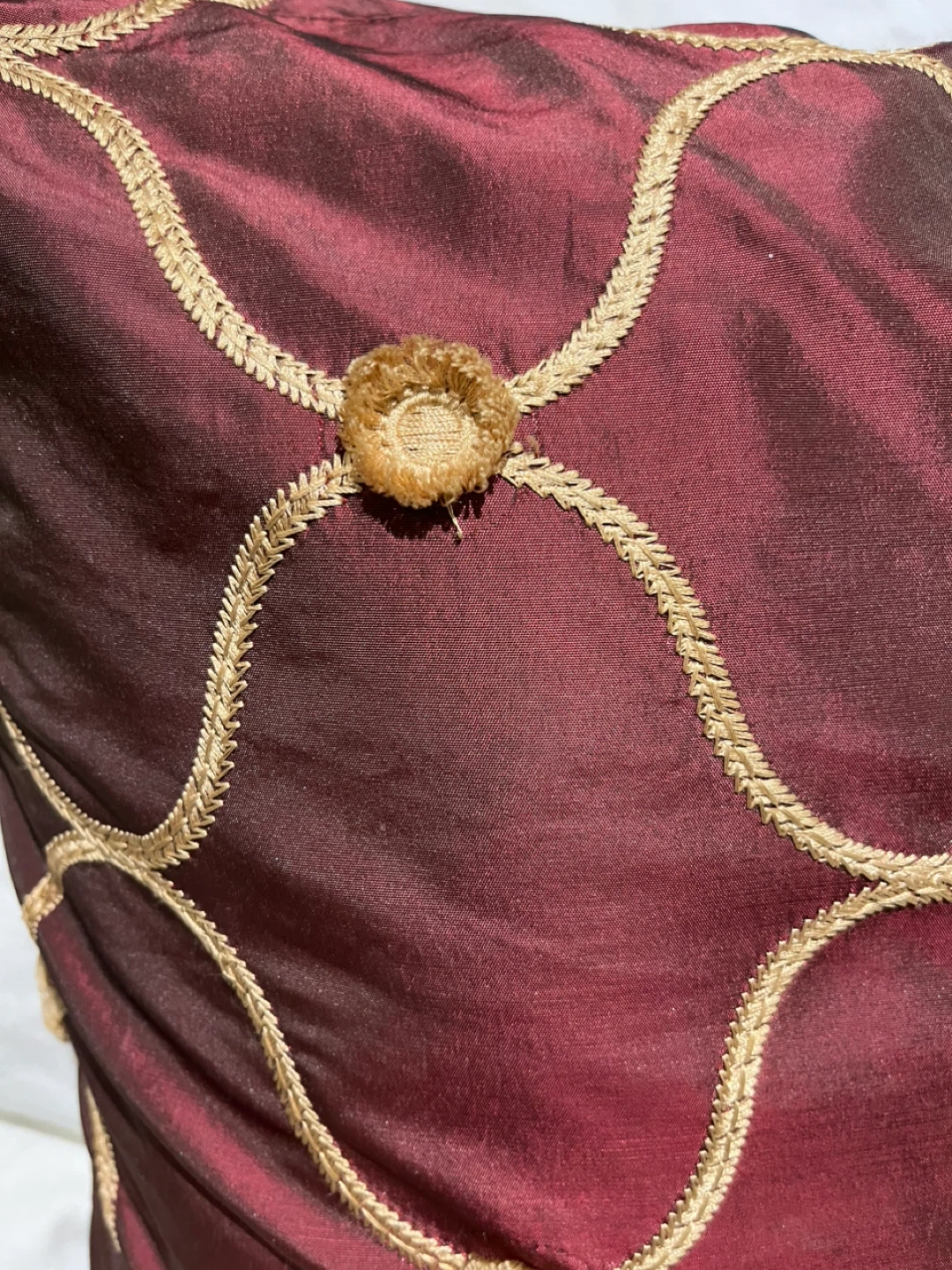 Down Decorative Throw Pillow - Burgundy with Gold Embroidery - photo 2