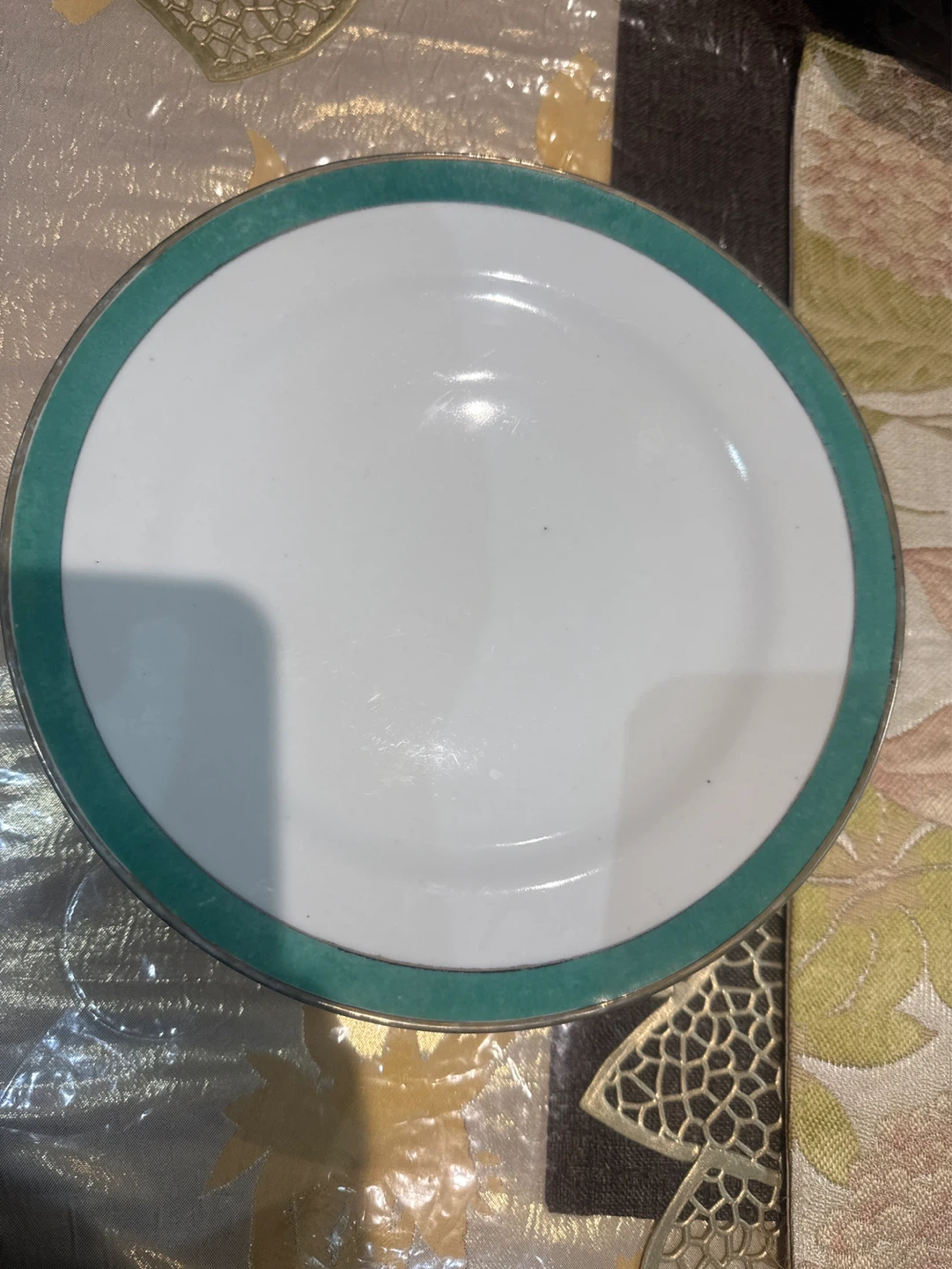 White Plate with Teal Rim