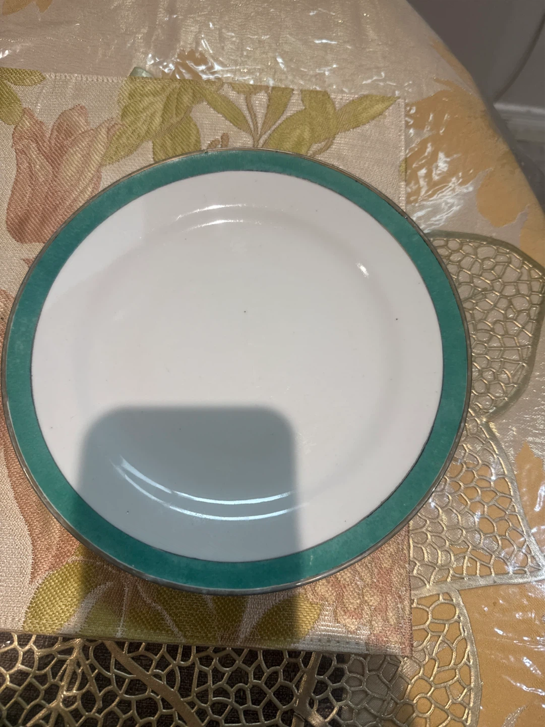 White Plate with Teal Rim - photo 2
