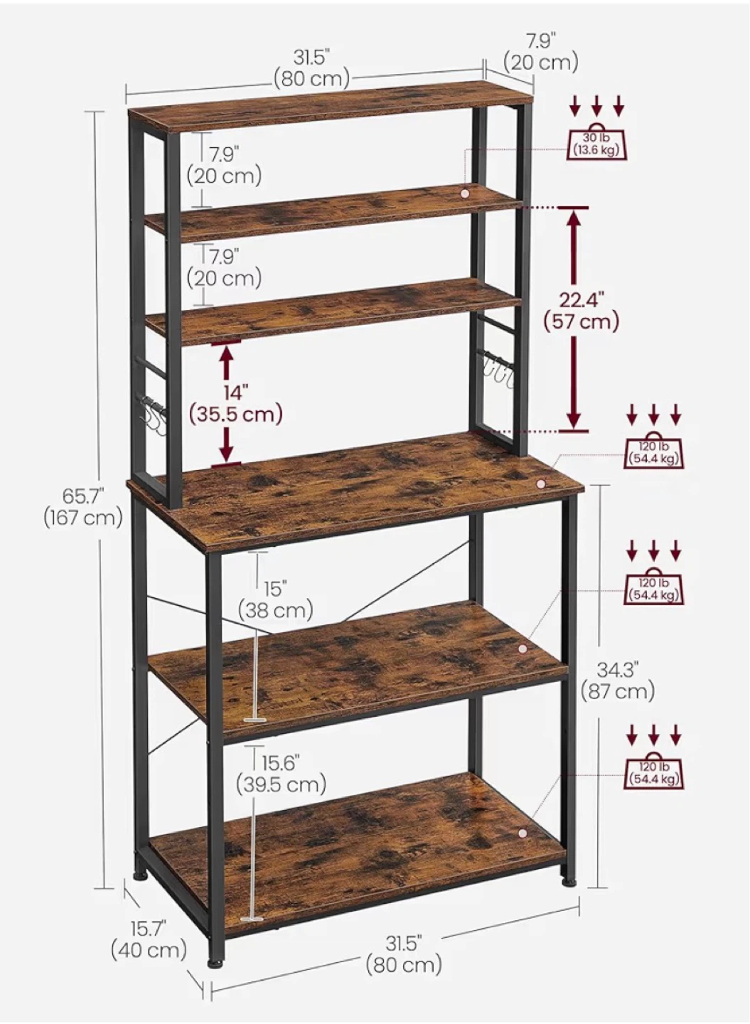 Kitchen Baker's Rack with Shelves and Hooks - photo 4