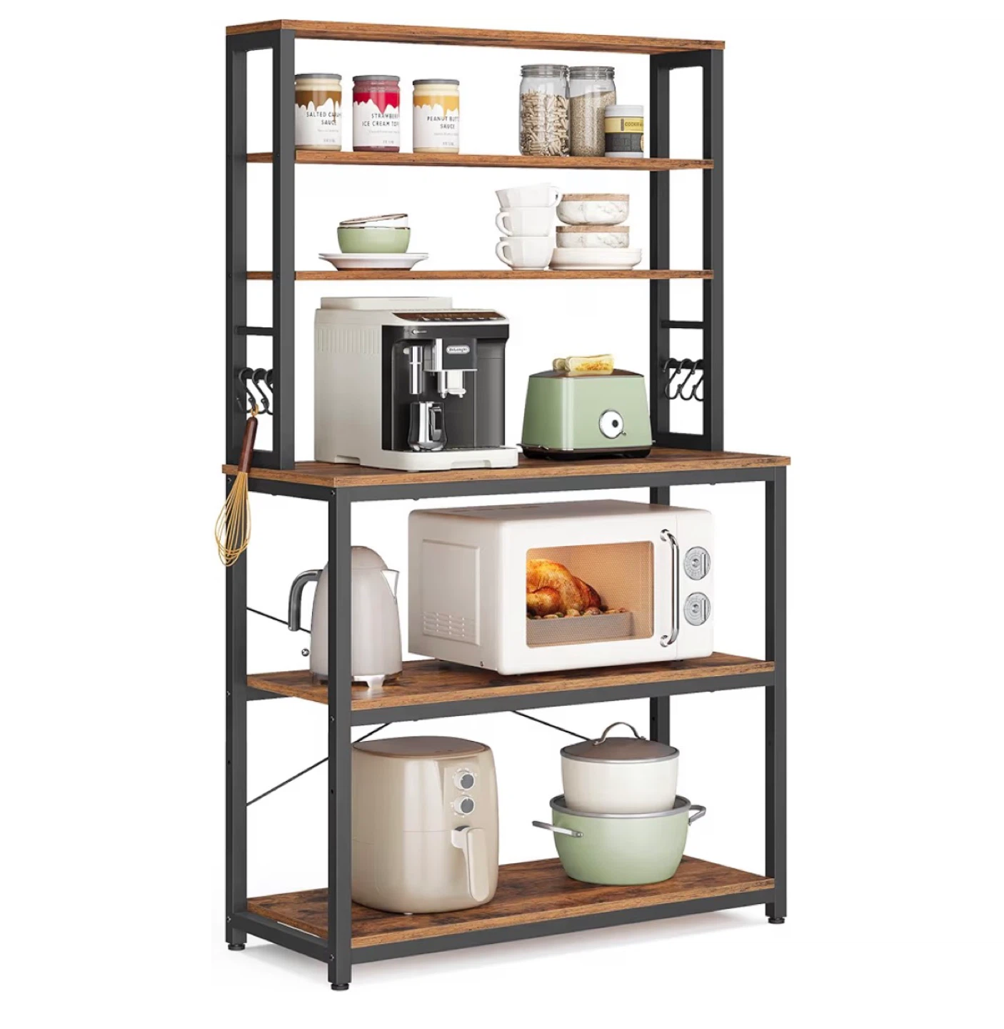 Kitchen Baker's Rack with Shelves and Hooks